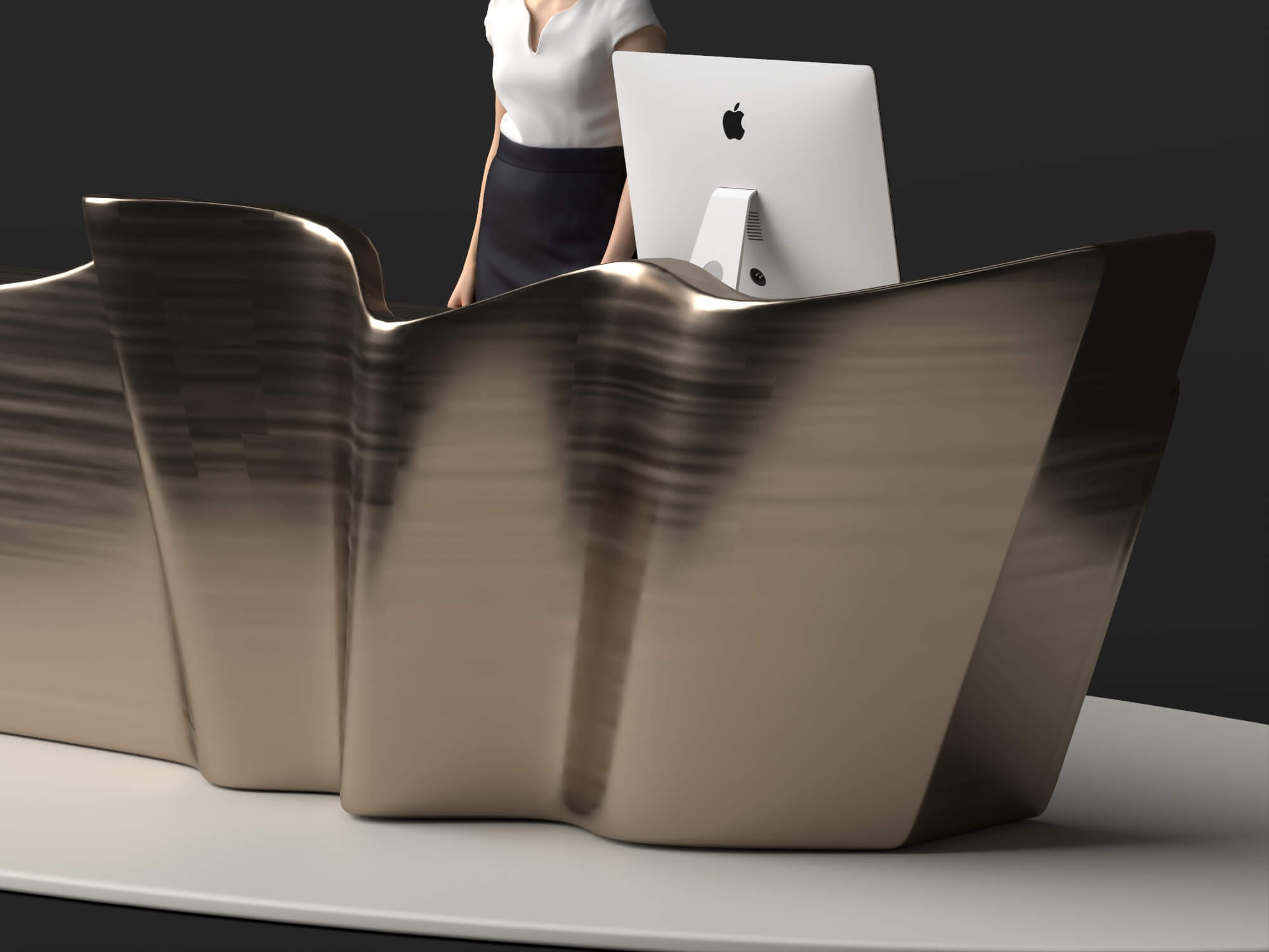 Wavy Metal Reception Desk 3D Asset 3D Model