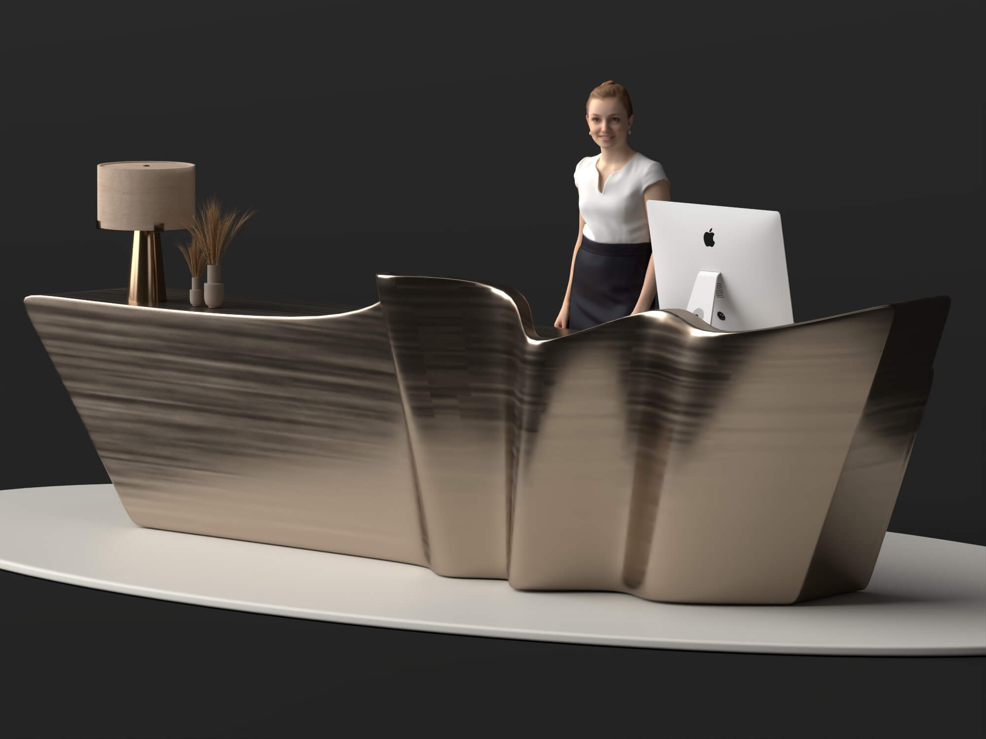 Wavy Metal Reception Desk 3D Asset 3D Model