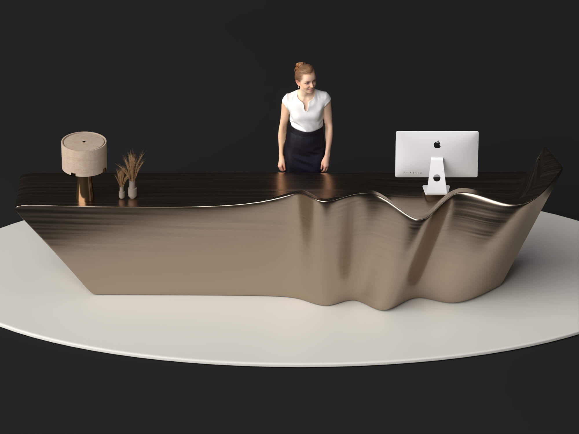 Wavy Metal Reception Desk 3D Asset 3D Model