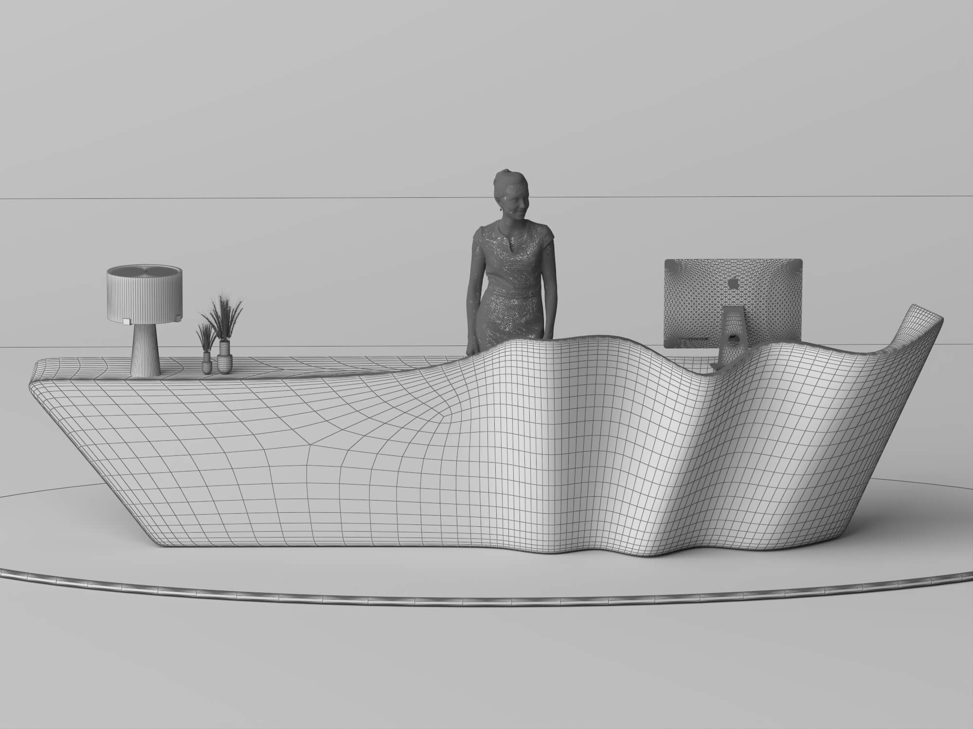 Wavy Metal Reception Desk 3D Asset 3D Model