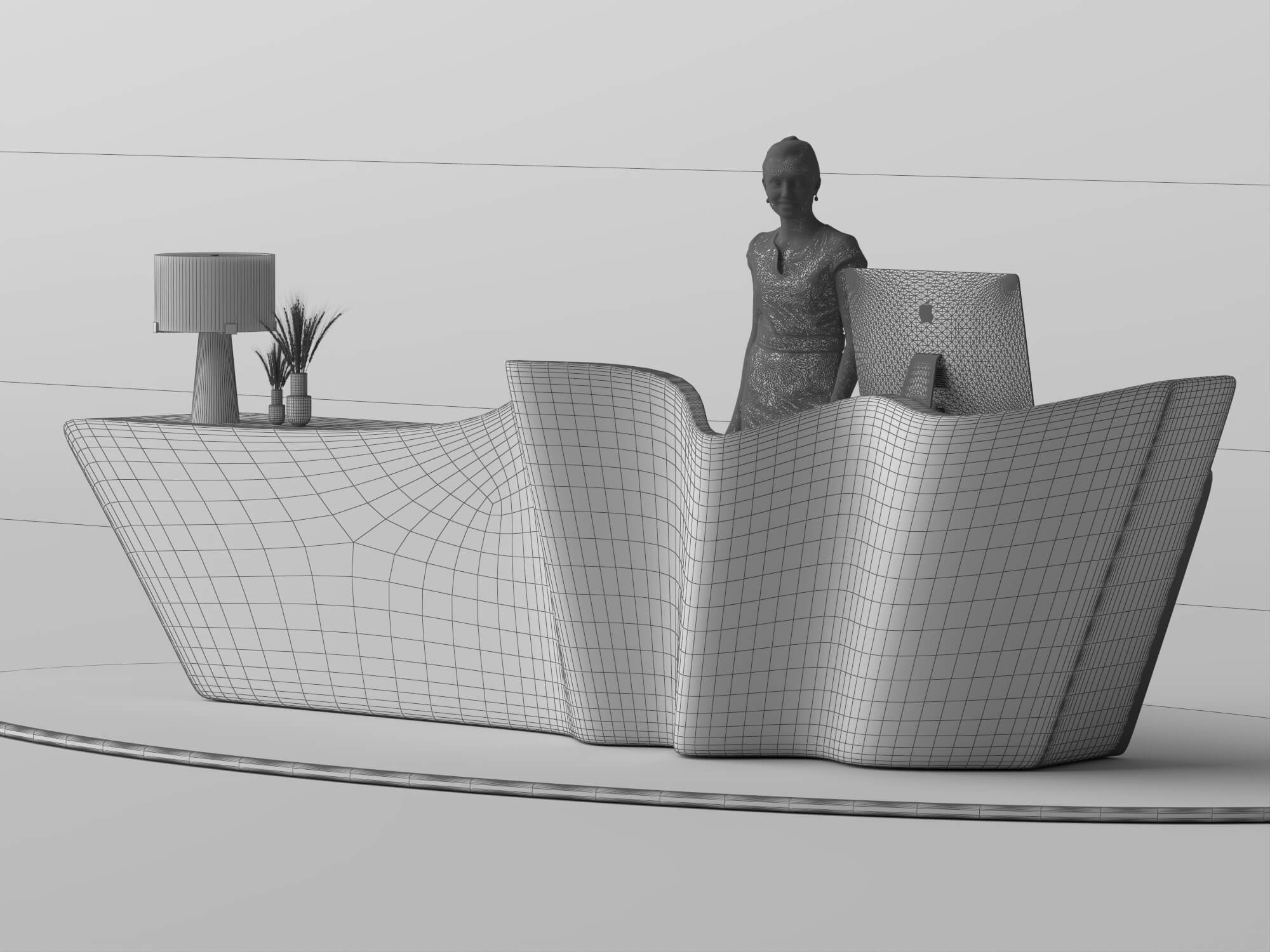 Wavy Metal Reception Desk 3D Asset 3D Model
