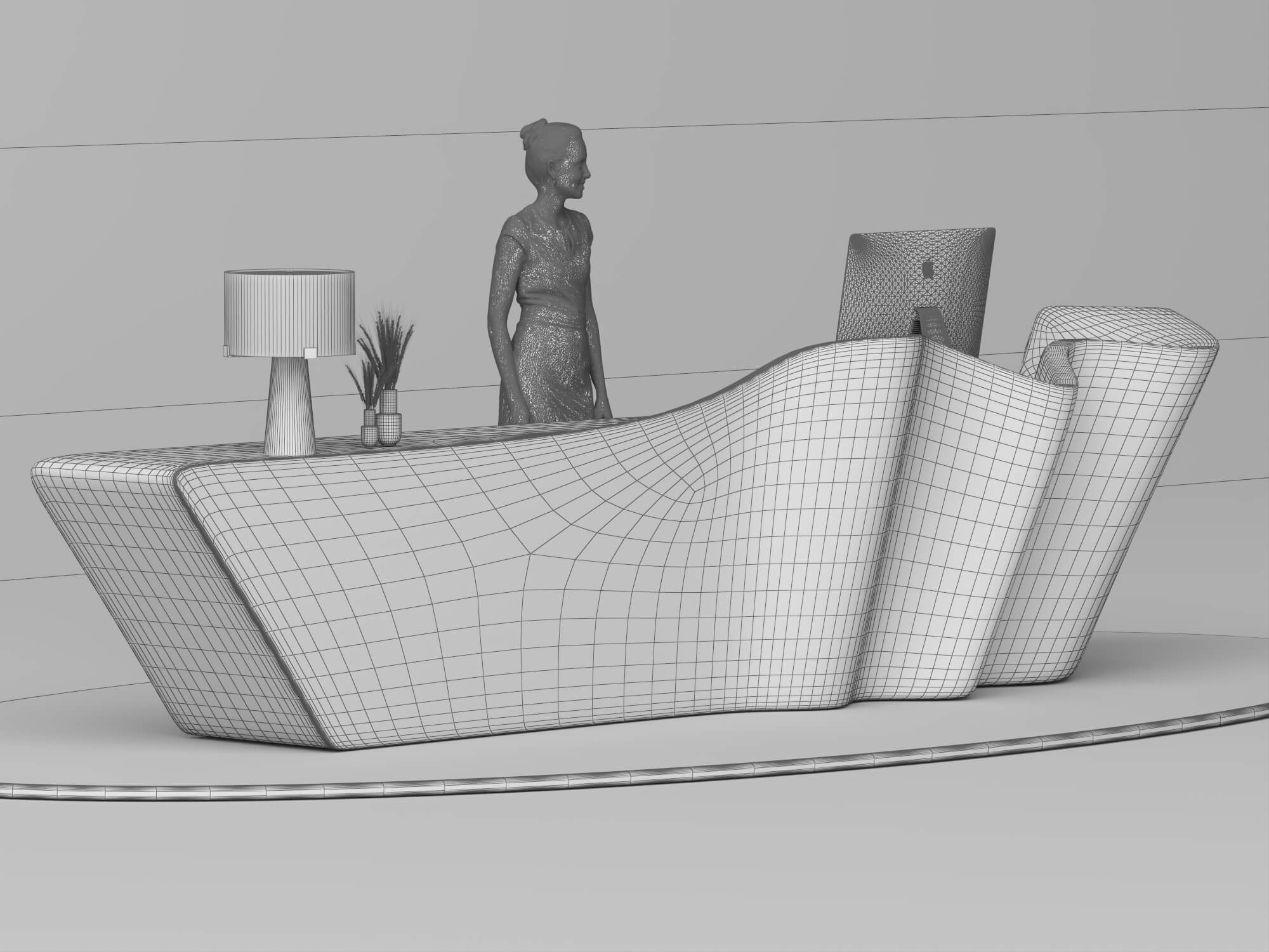 Wavy Metal Reception Desk 3D Asset 3D Model