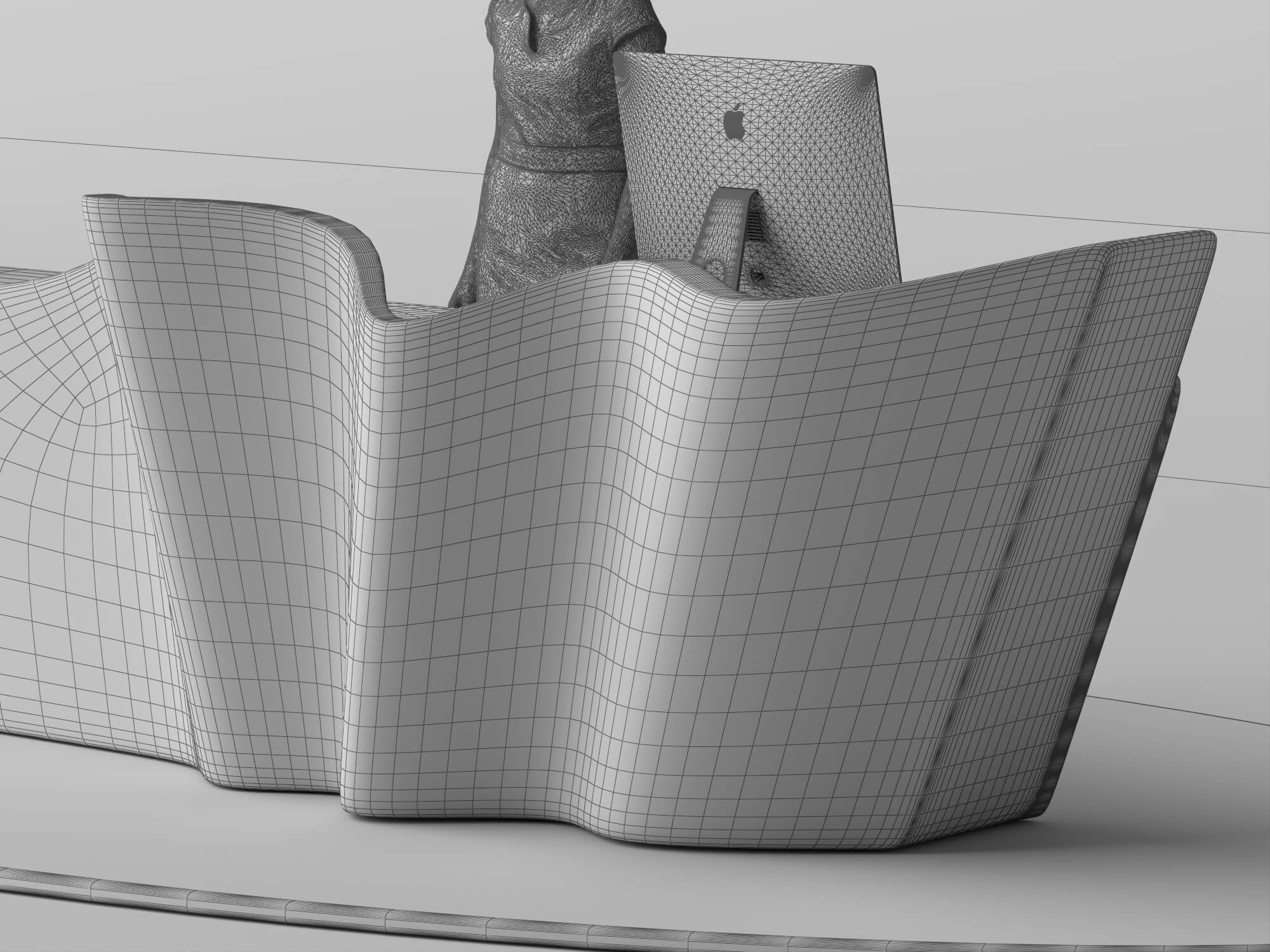 Wavy Metal Reception Desk 3D Asset 3D Model