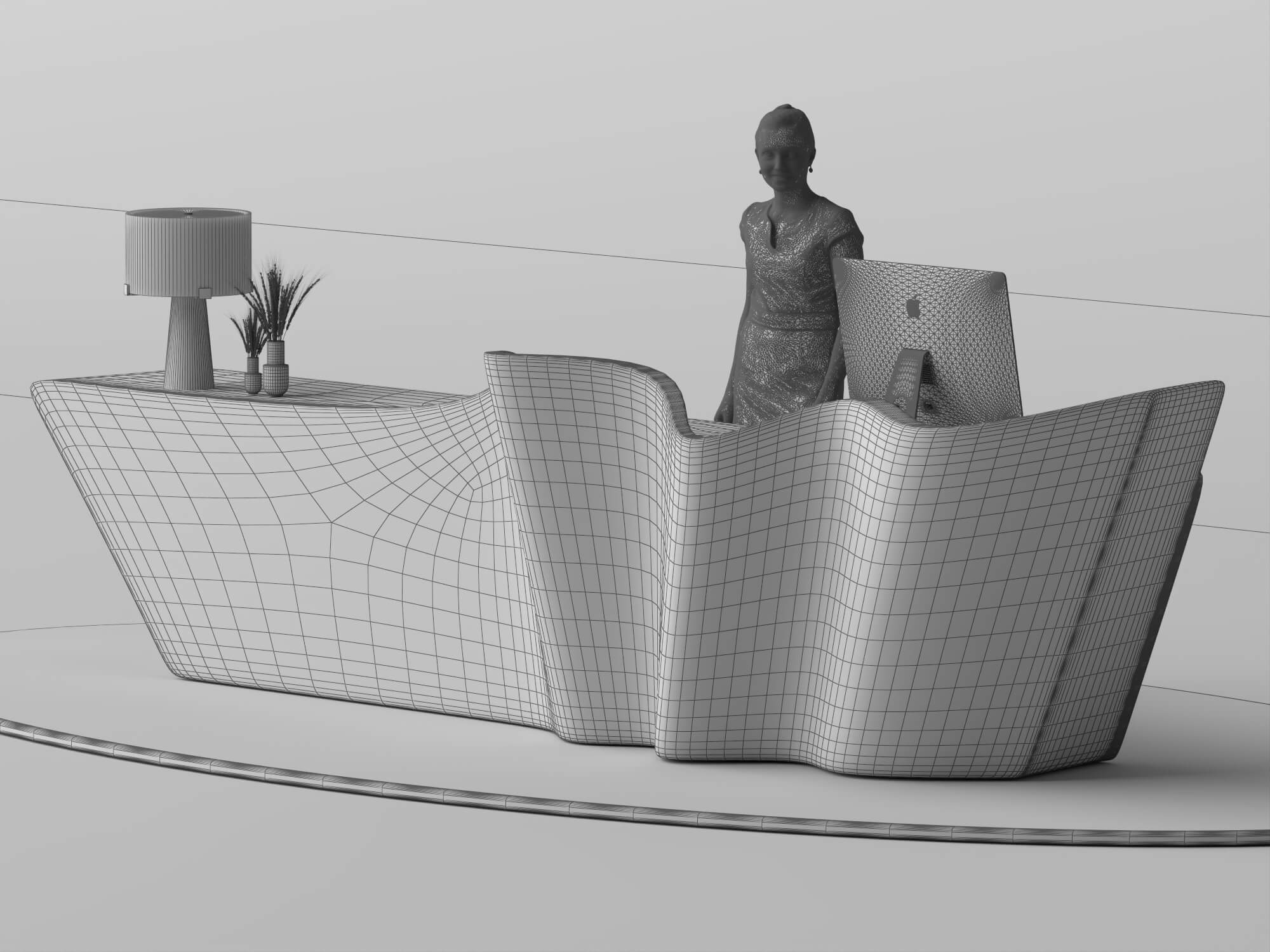 Wavy Metal Reception Desk 3D Asset 3D Model