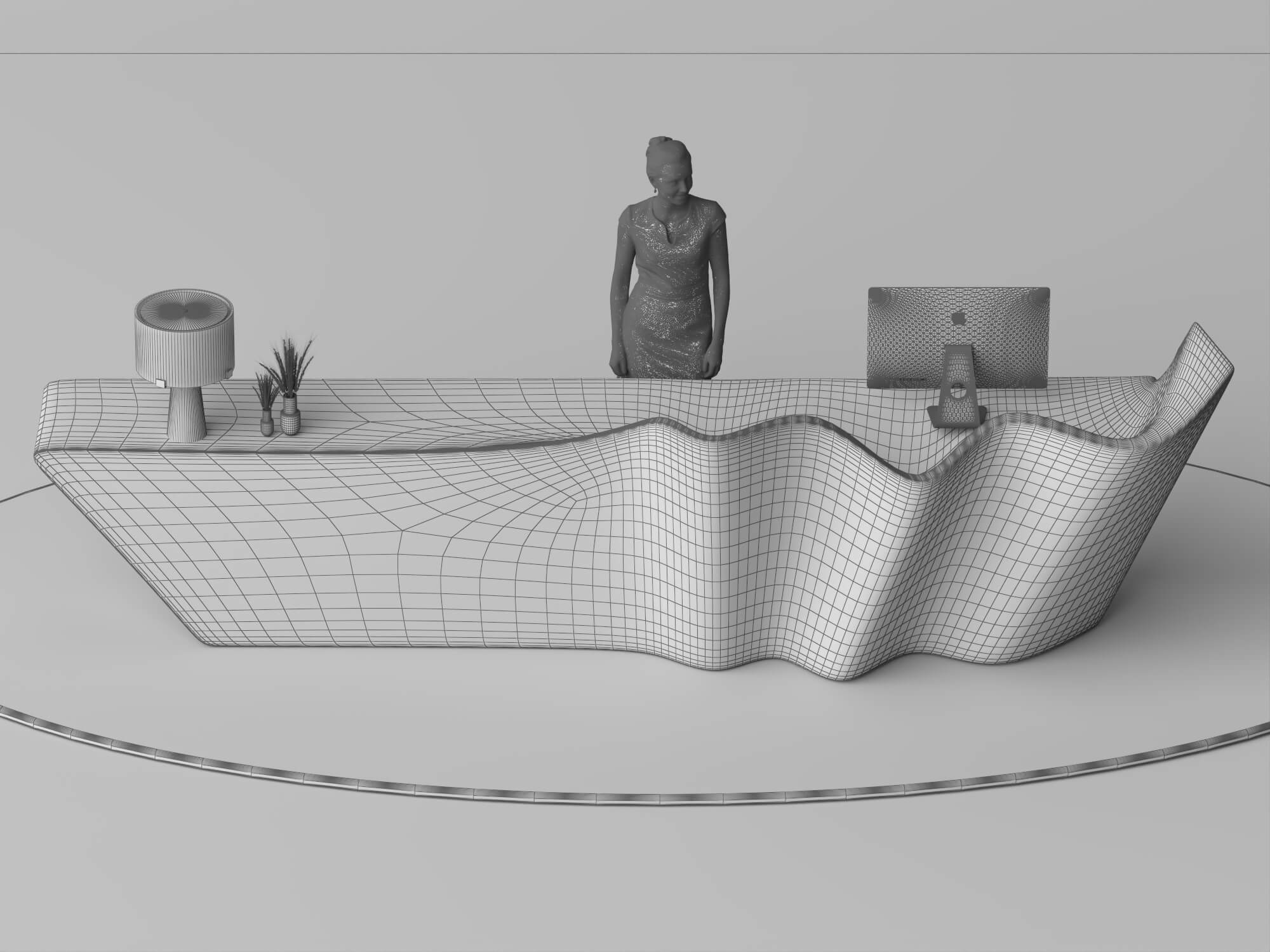 Wavy Metal Reception Desk 3D Asset 3D Model