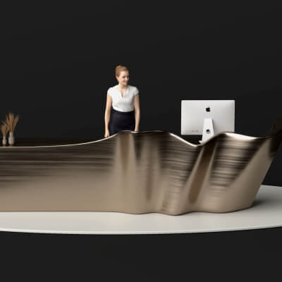 Wavy Metal Reception Desk 3D Asset