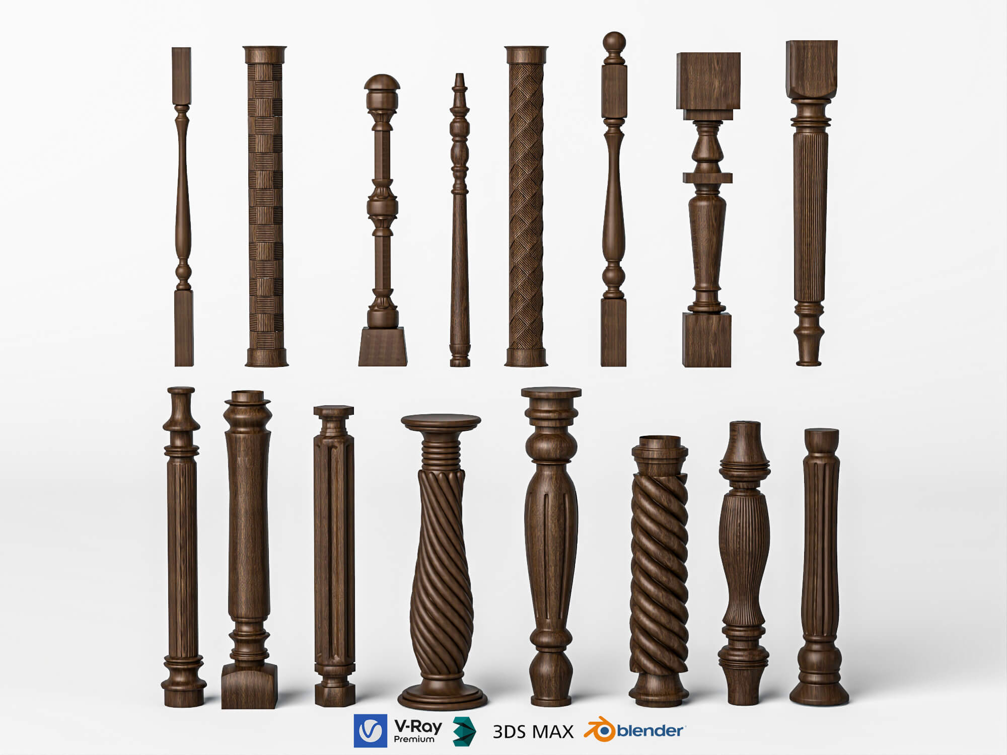 Wooden Baluster and Table Leg Collection 3D Model