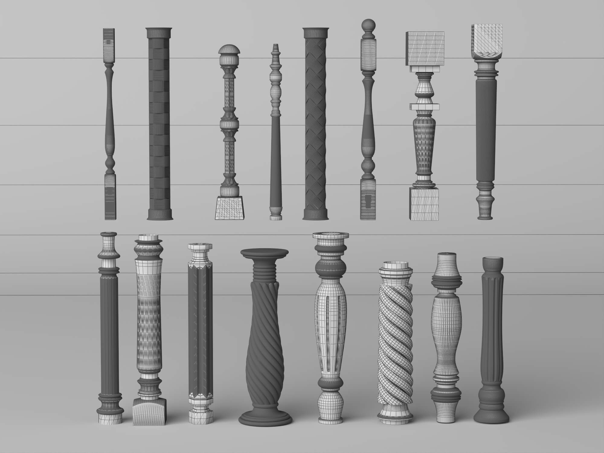 Wooden Baluster and Table Leg Collection 3D Model