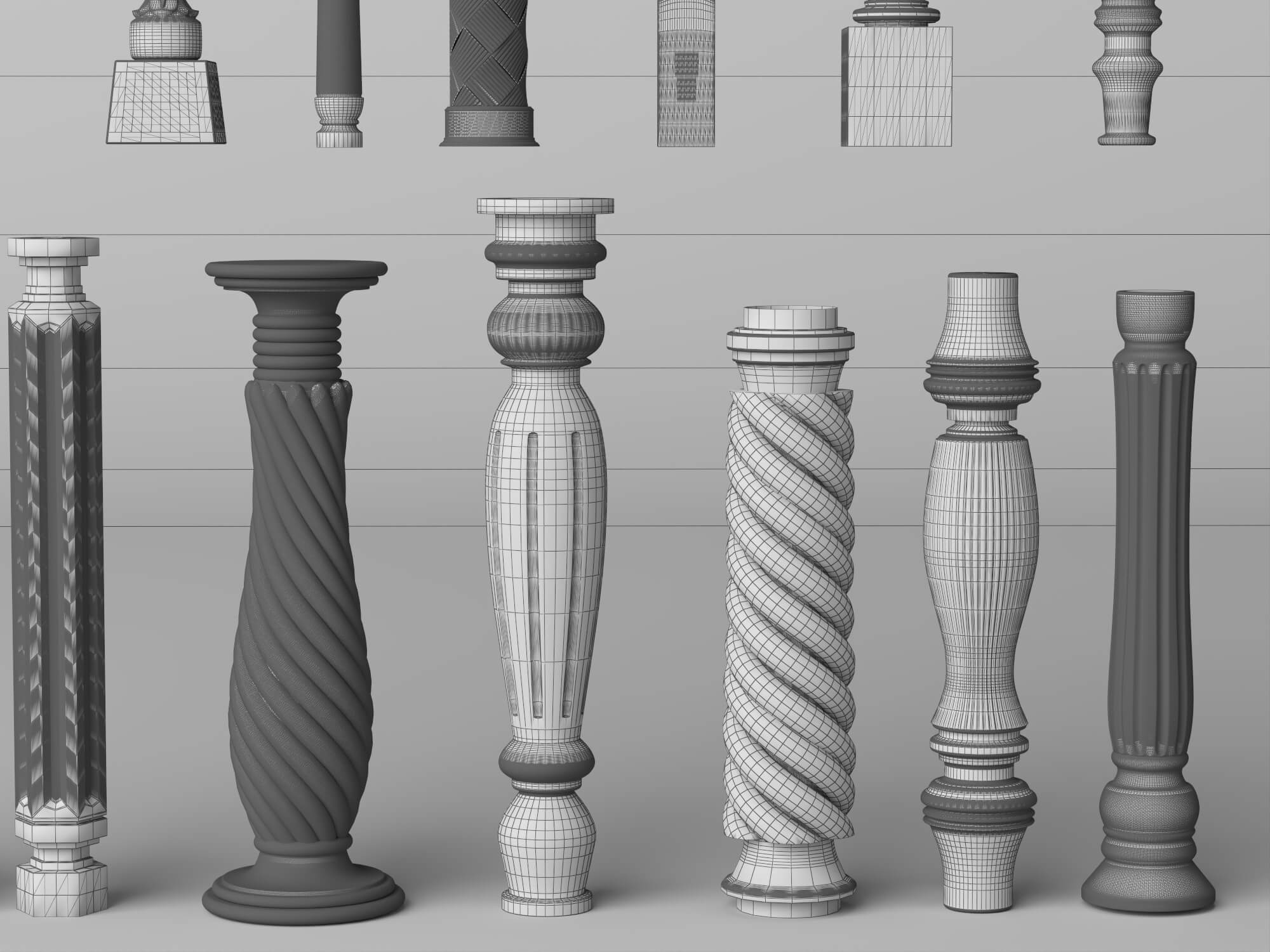Wooden Baluster and Table Leg Collection 3D Model