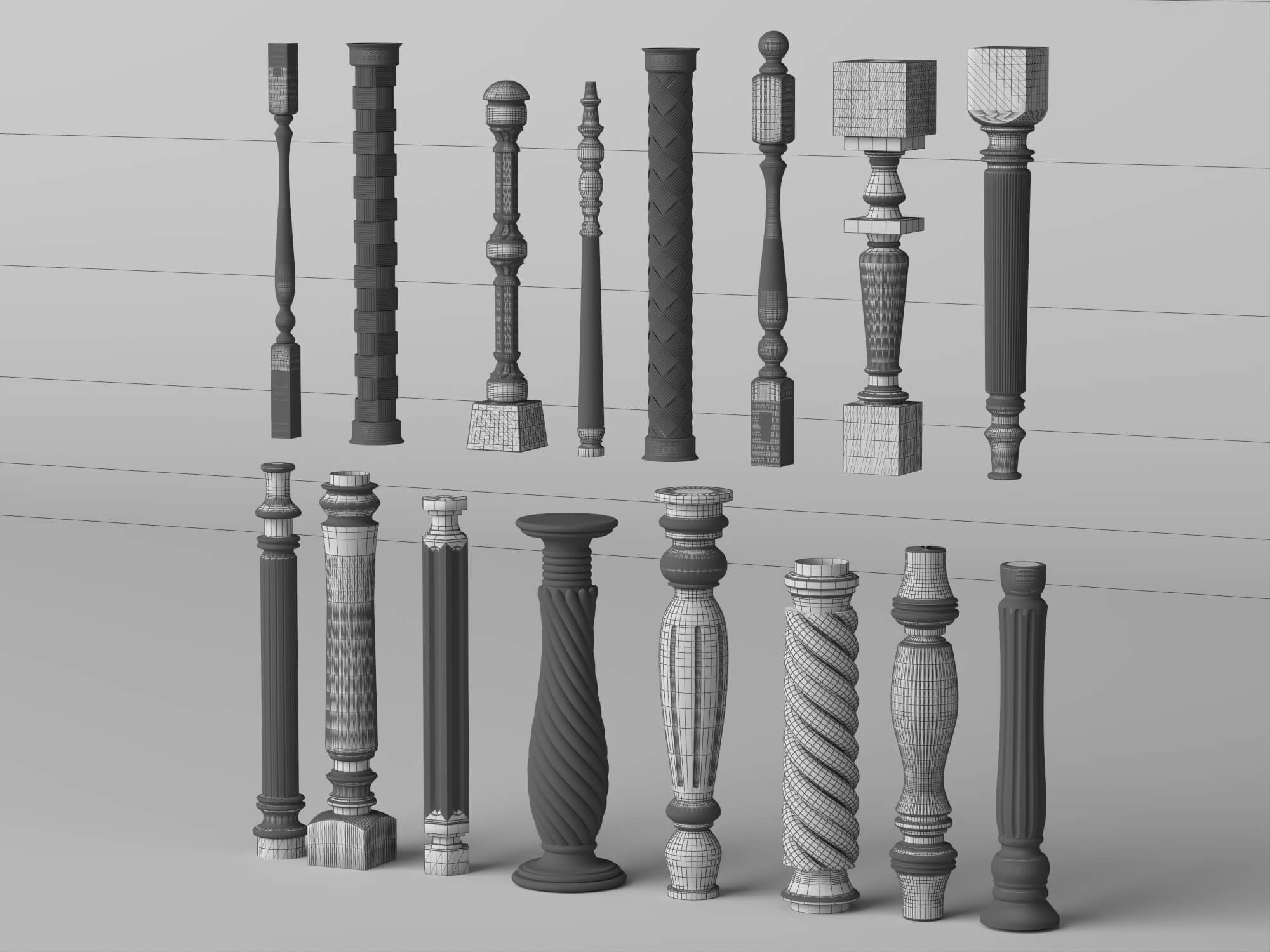 Wooden Baluster and Table Leg Collection 3D Model