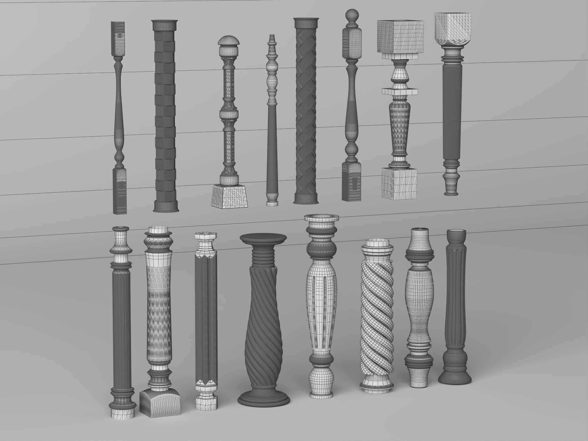 Wooden Baluster and Table Leg Collection 3D Model