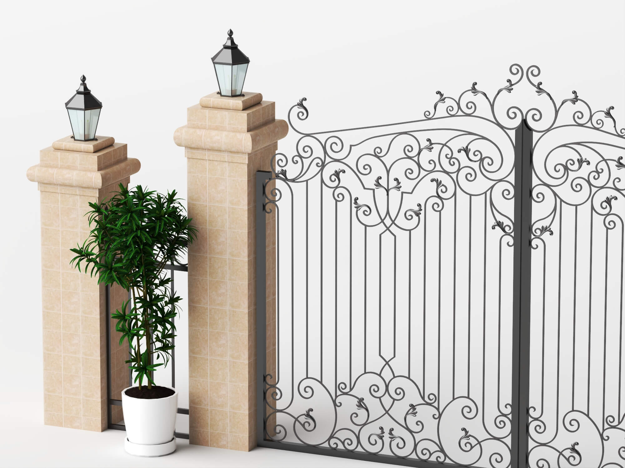 Wrought Iron Garden Gate Lowpoly 3D Model 3D Model