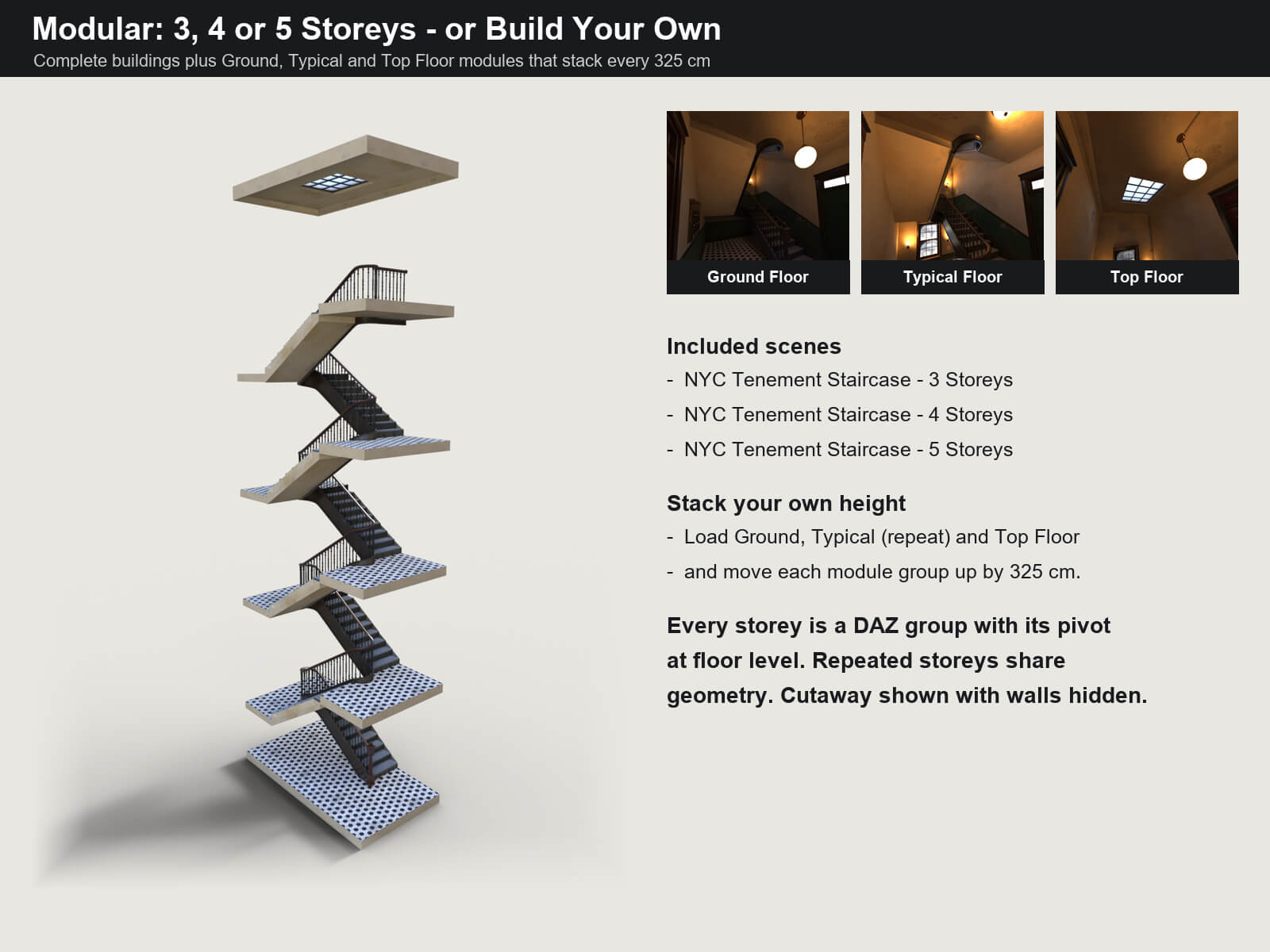 NYC Tenement Staircase for DAZ Studio Daz Content
