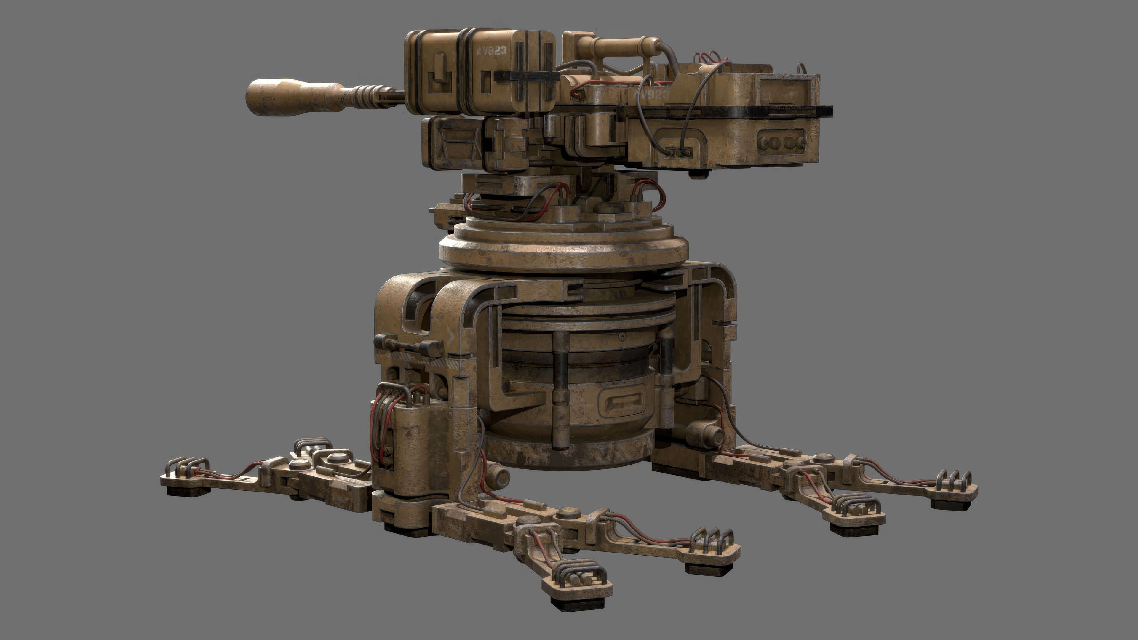 Sentry Gun-1-Desert-Dirty 3D Model