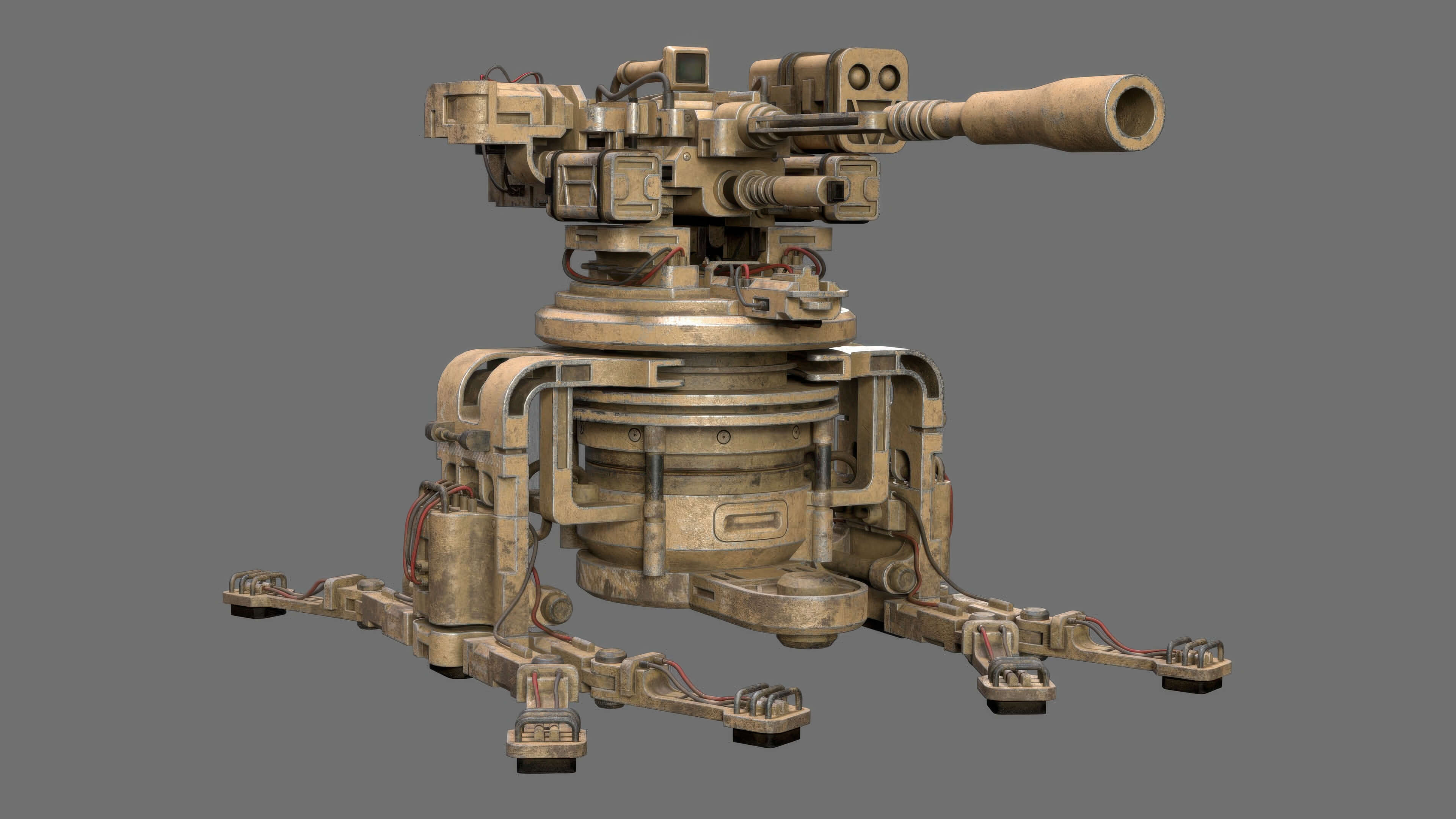 Sentry Gun-1-Desert-Dirty 3D Model