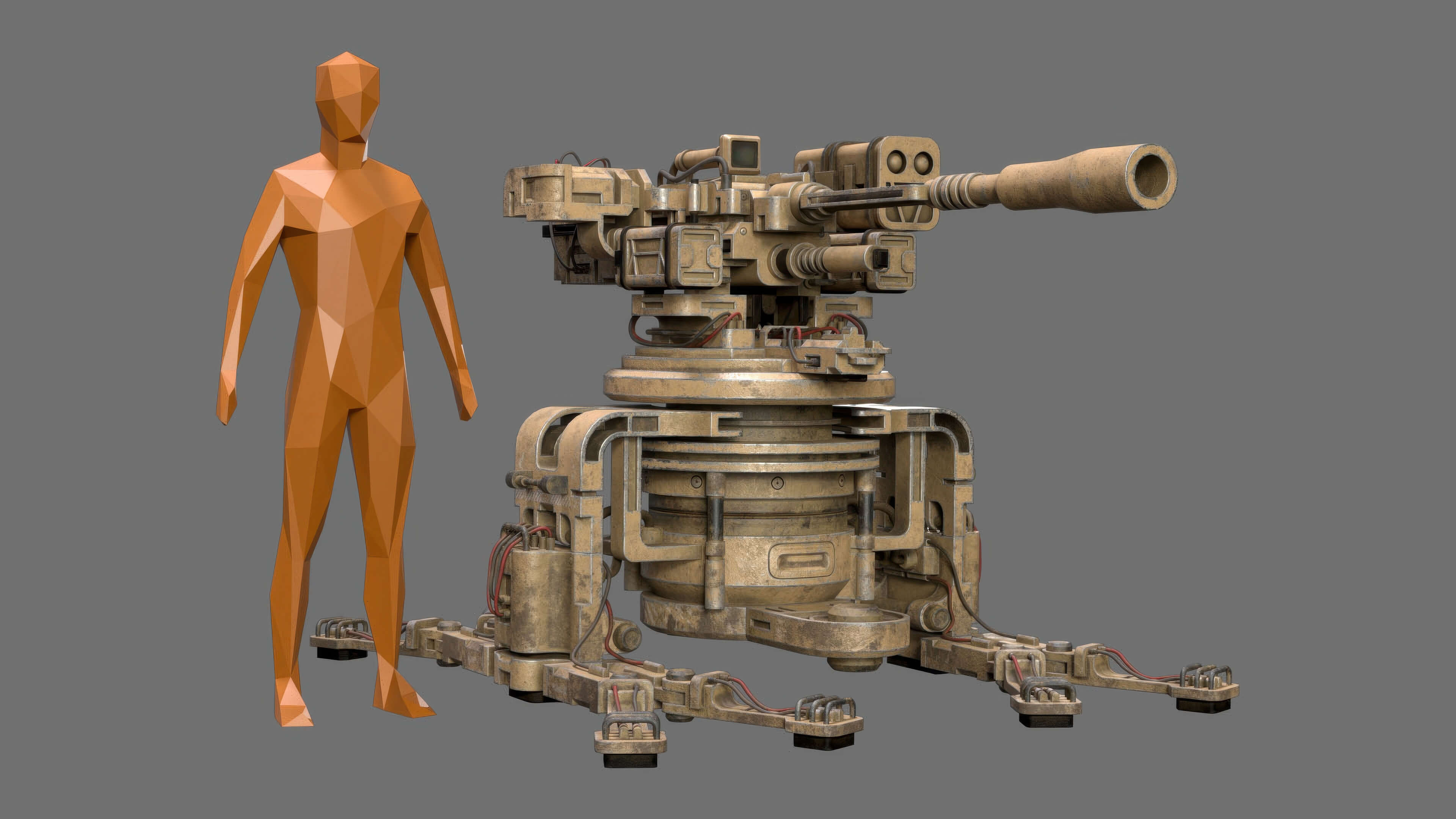 Sentry Gun-1-Desert-Dirty 3D Model
