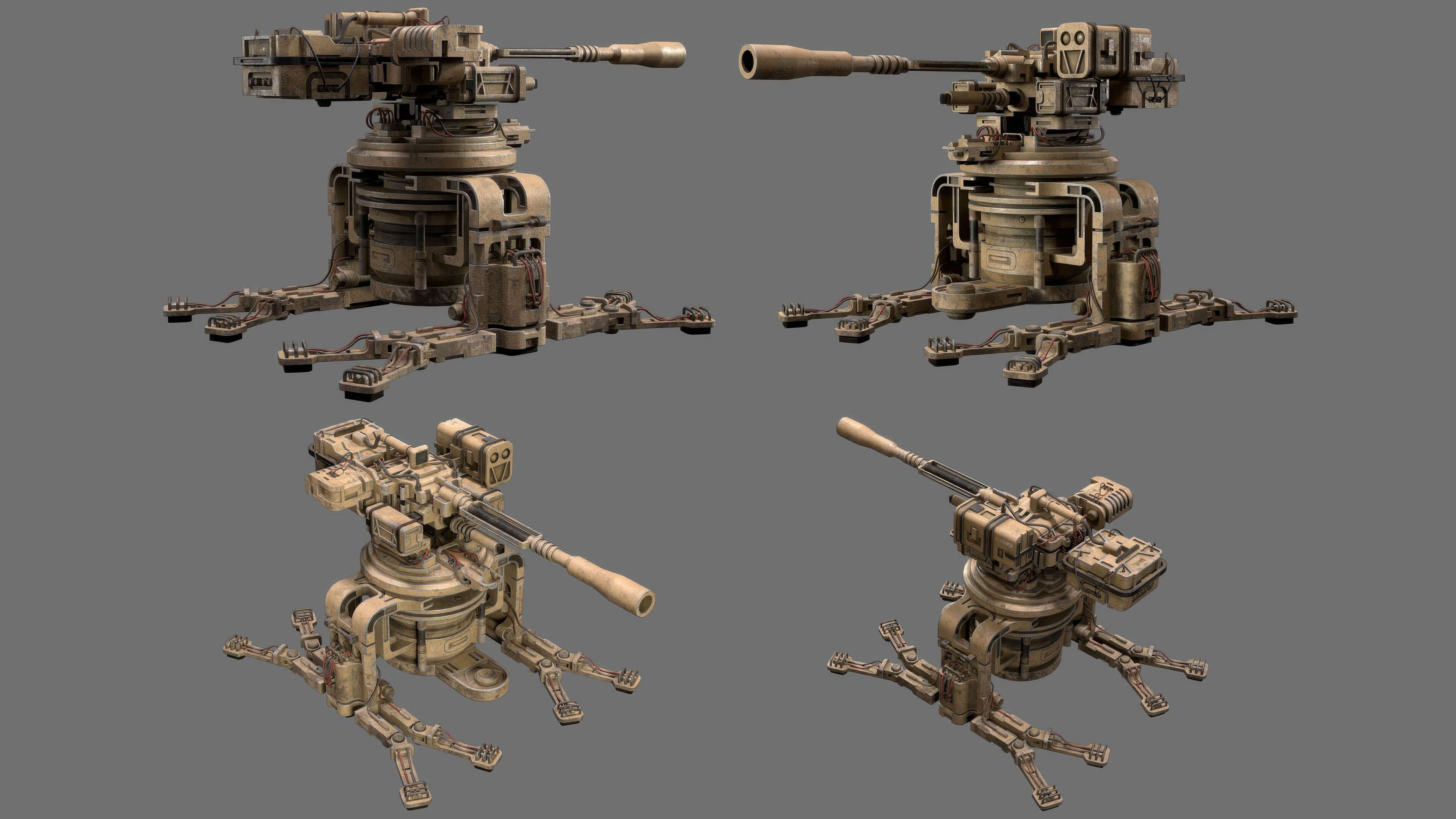 Sentry Gun-1-Desert-Dirty 3D Model