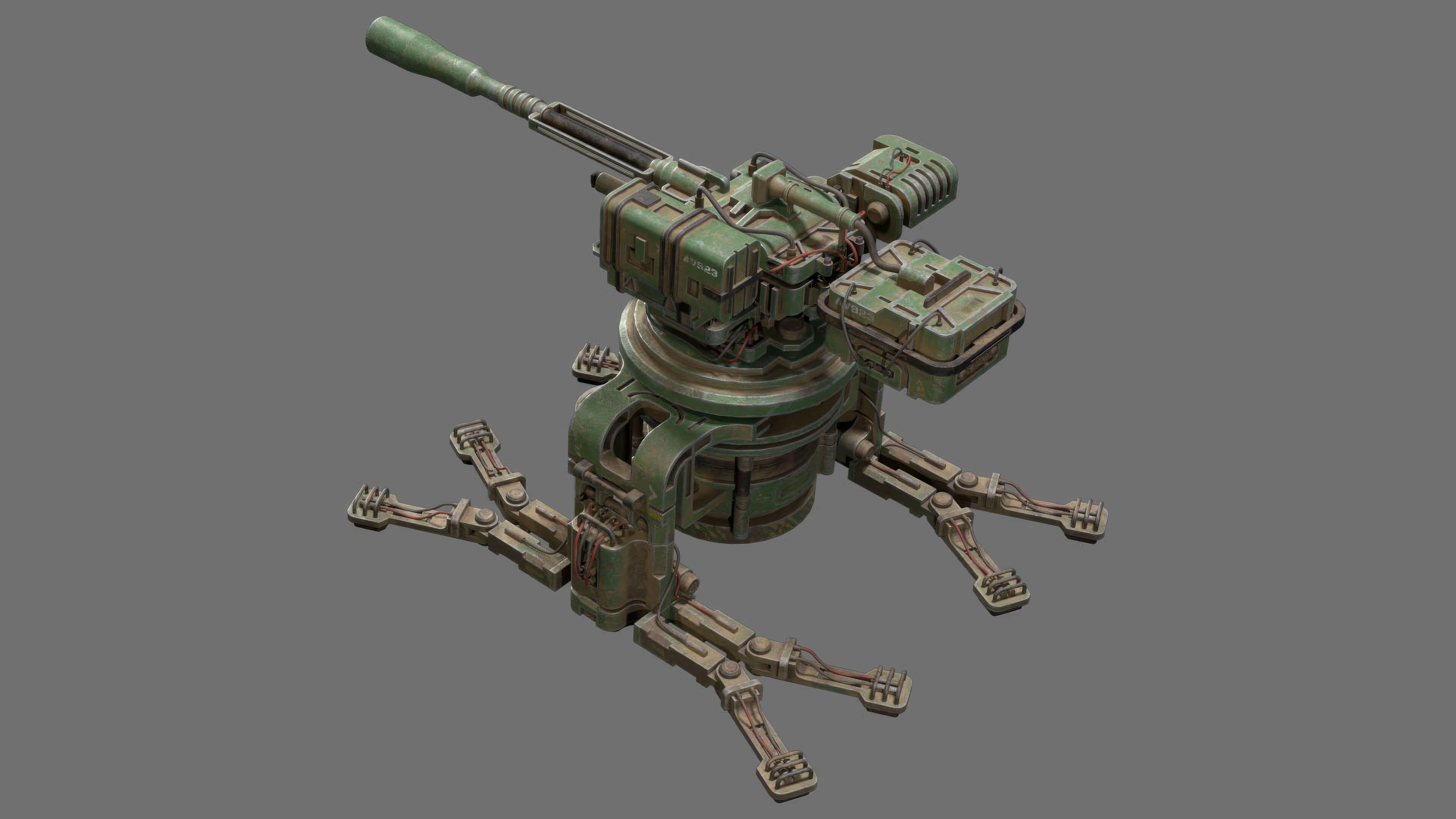 Sentry Gun-1-Forest-Dirty 3D Model
