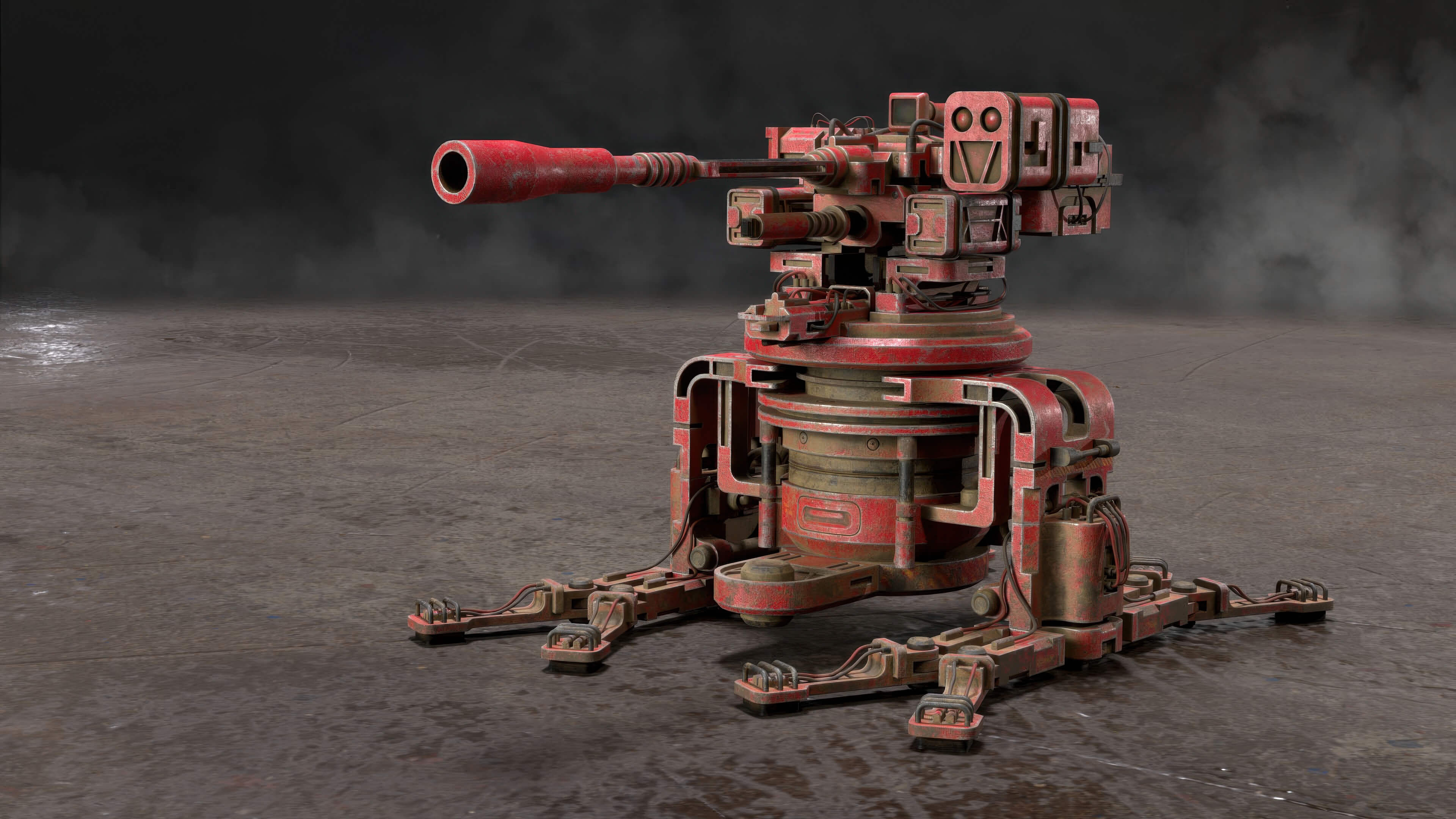 Sentry Gun-1-Red-Dirty 3D Model