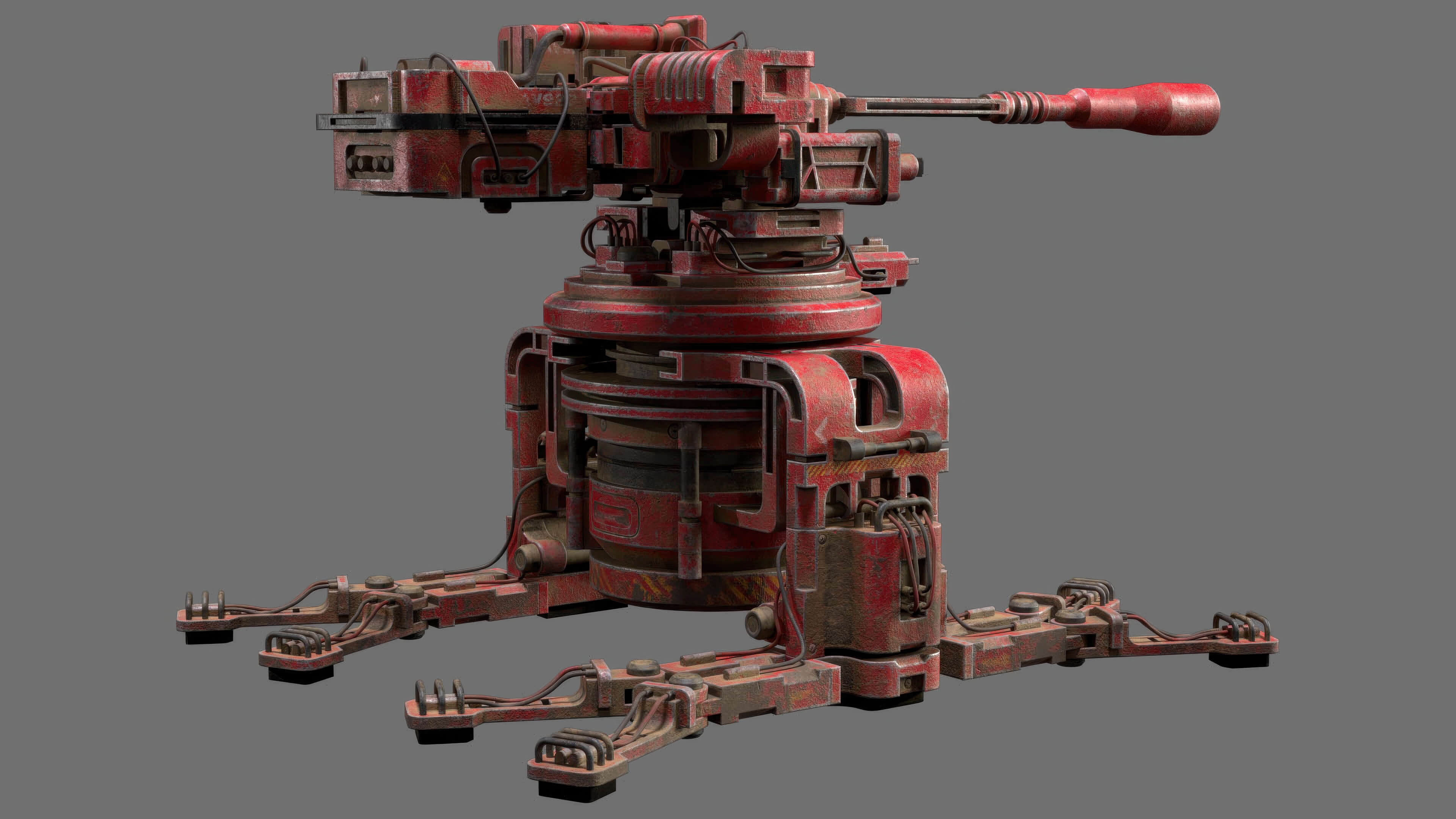 Sentry Gun-1-Red-Dirty 3D Model