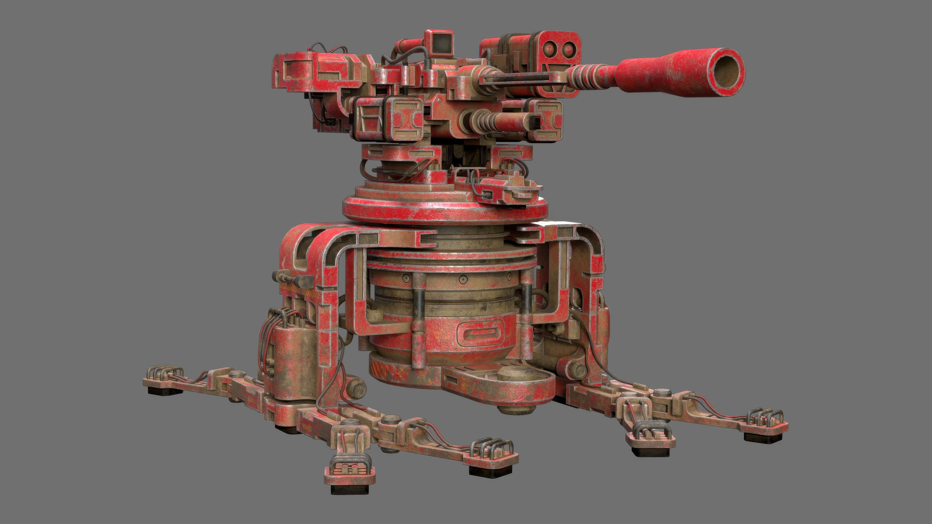 Sentry Gun-1-Red-Dirty 3D Model