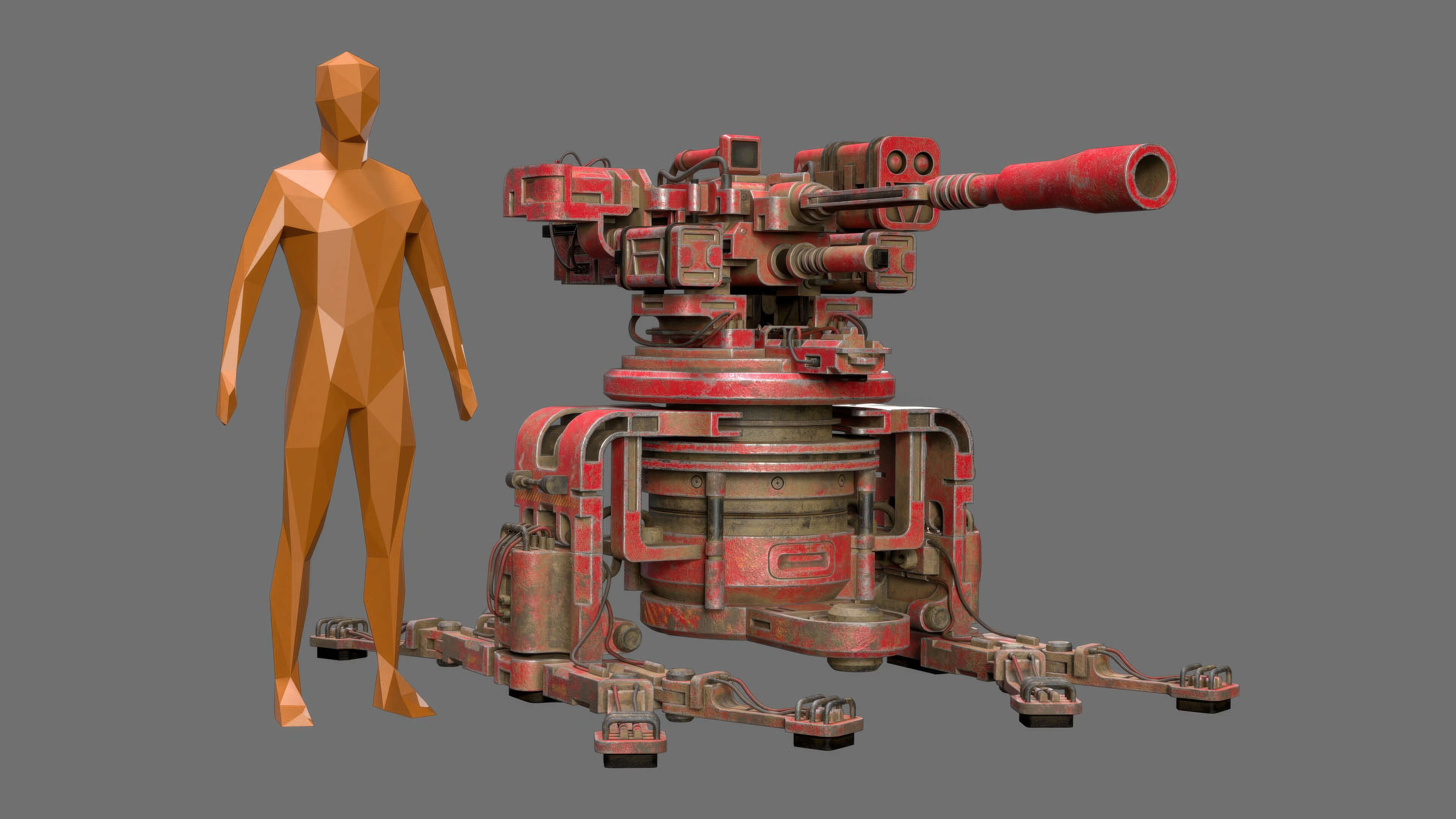 Sentry Gun-1-Red-Dirty 3D Model