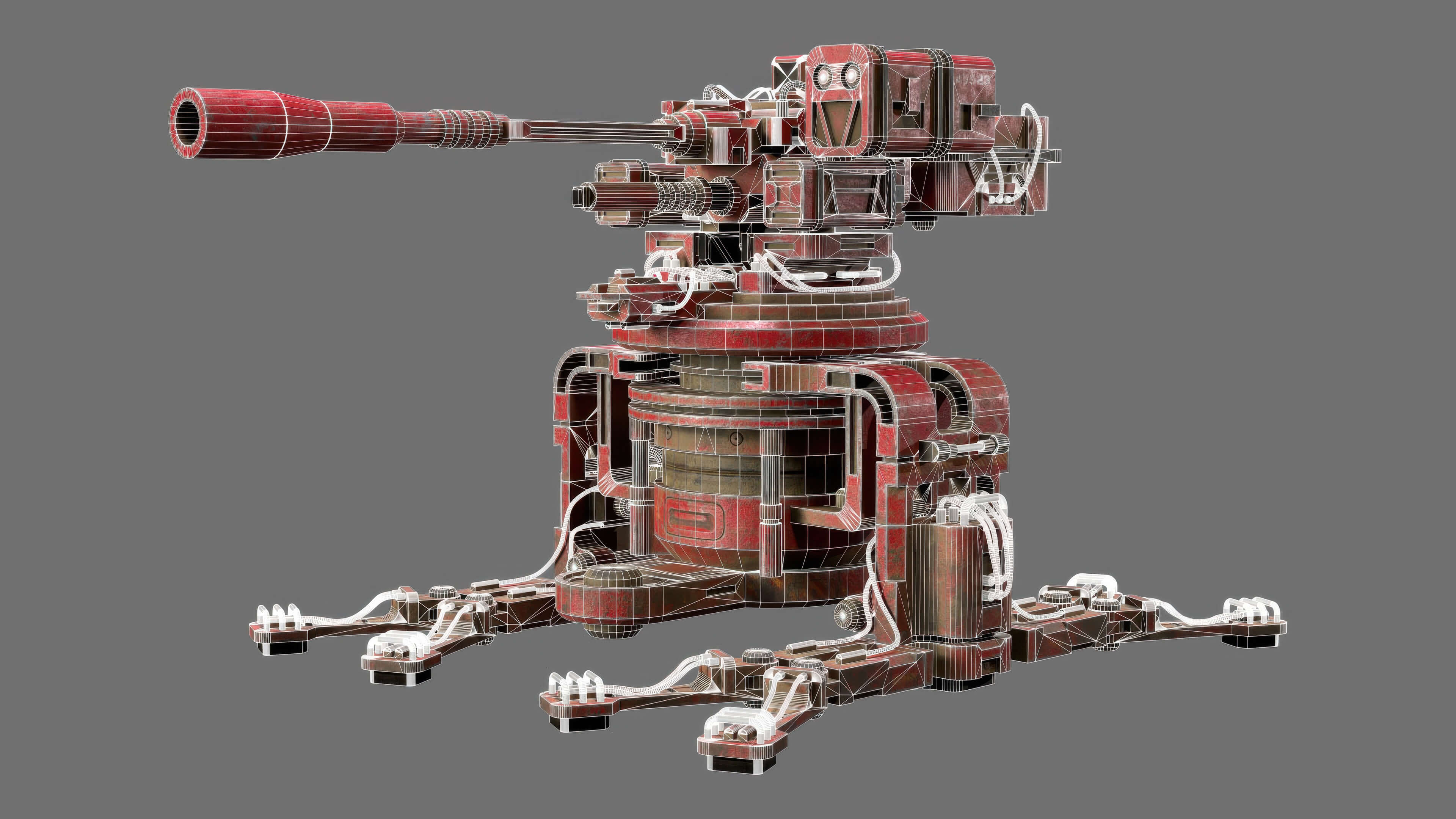 Sentry Gun-1-Red-Dirty 3D Model