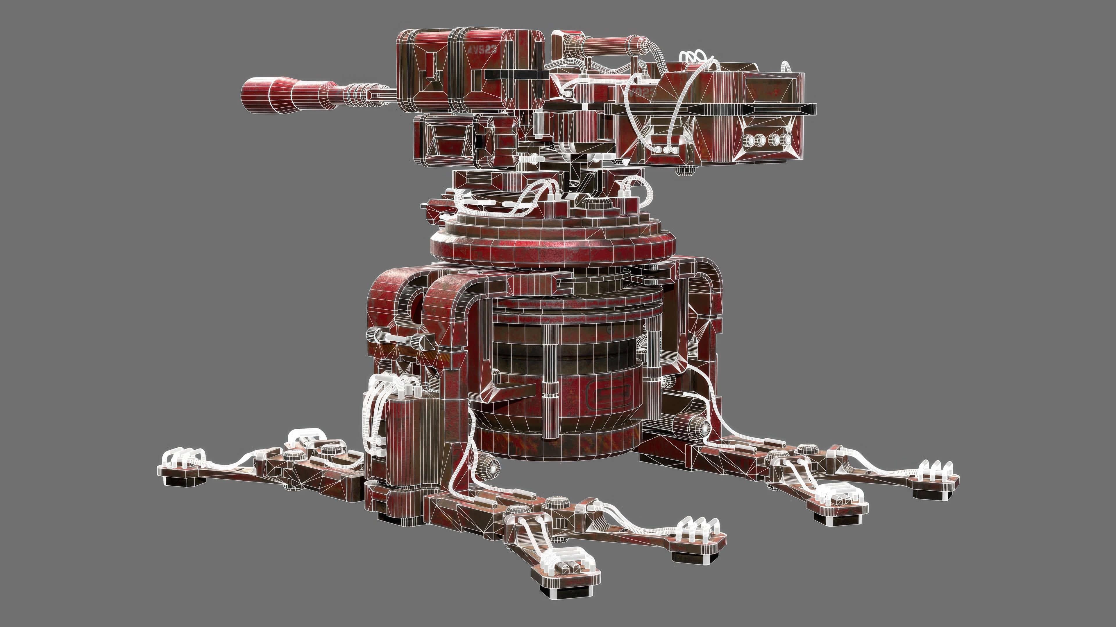 Sentry Gun-1-Red-Dirty 3D Model