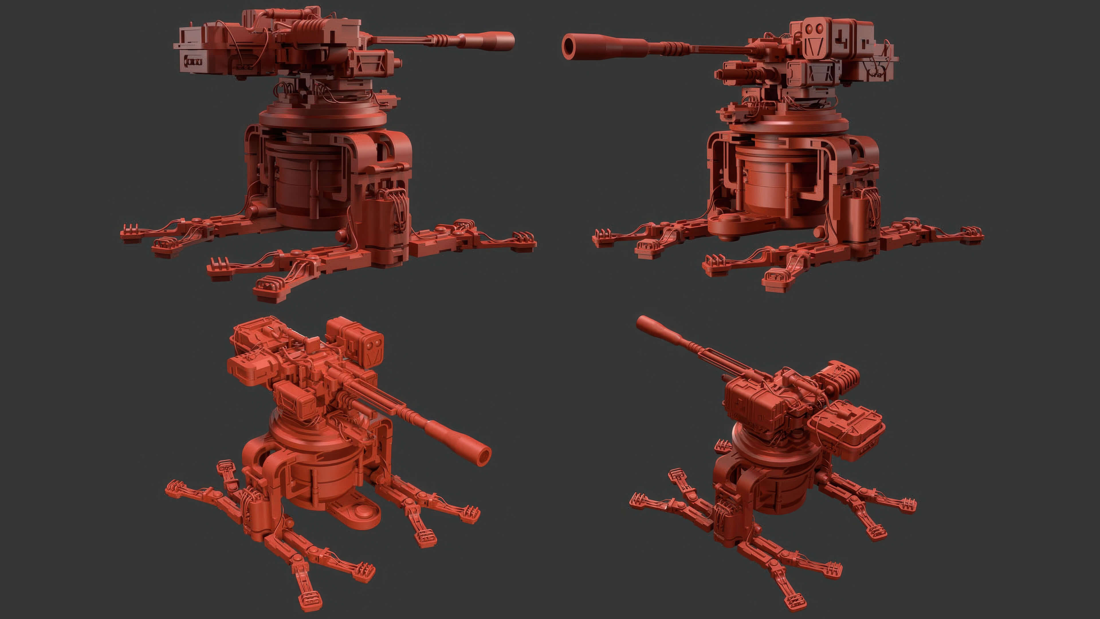 Sentry Gun-1-Red-Dirty 3D Model