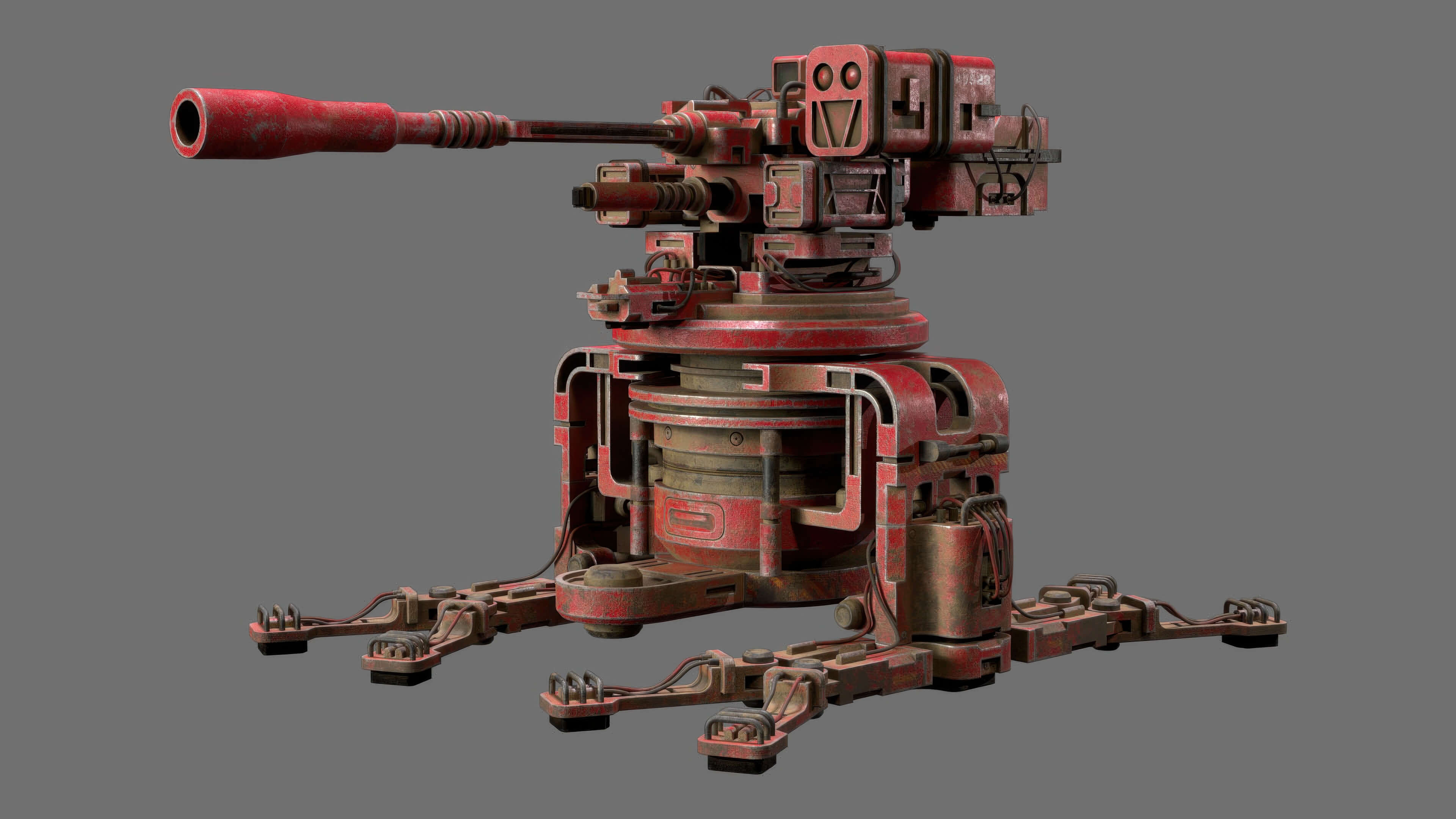 Sentry Gun-1-Red-Dirty 3D Model