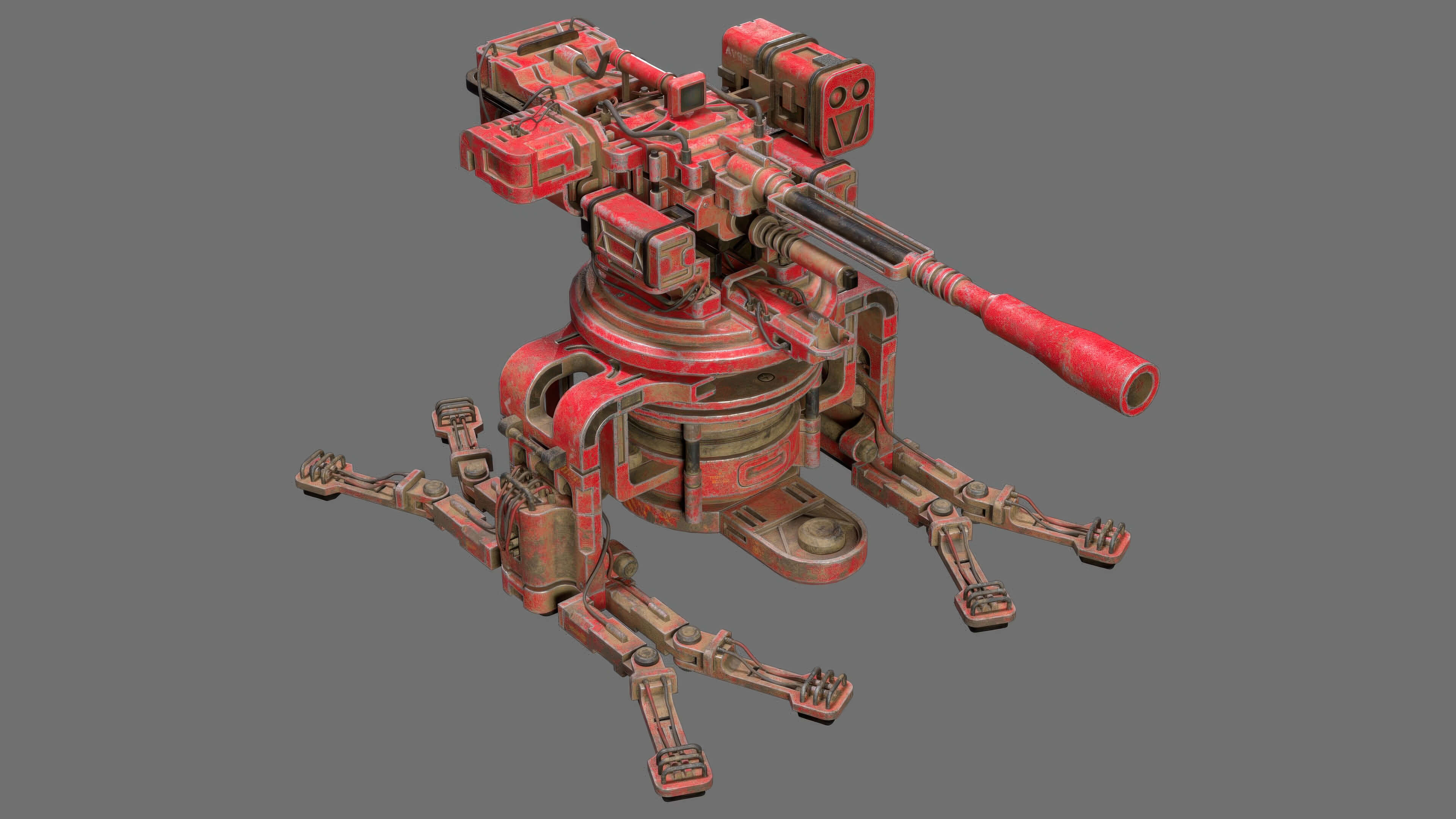 Sentry Gun-1-Red-Dirty 3D Model