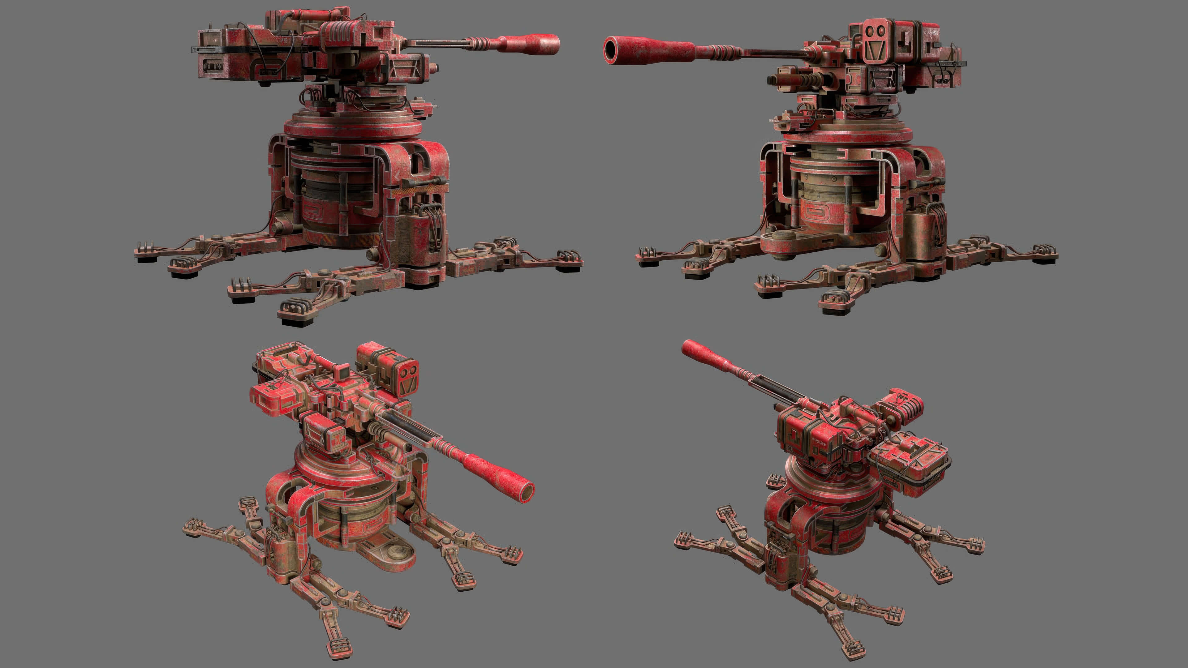 Sentry Gun-1-Red-Dirty 3D Model