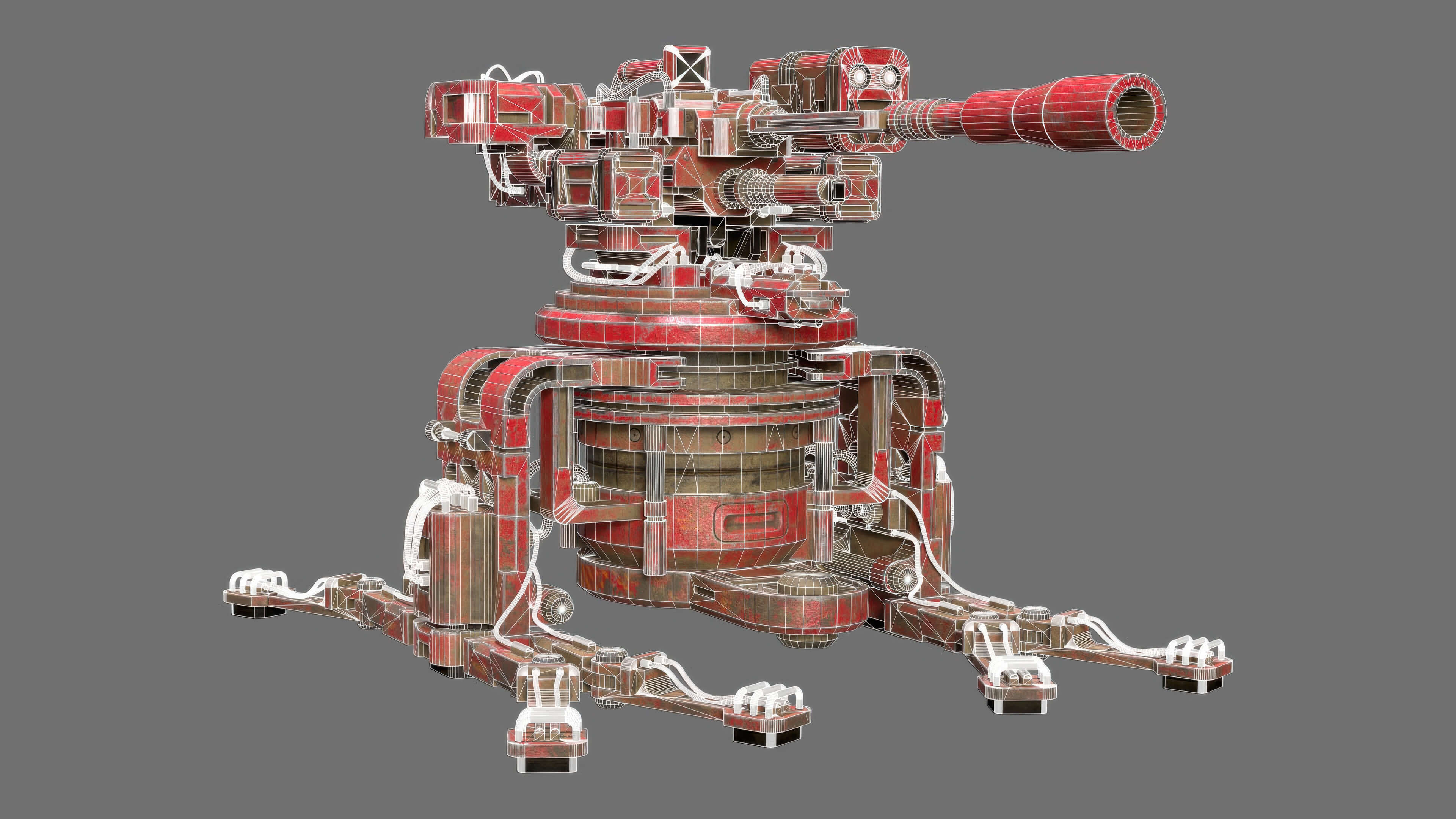 Sentry Gun-1-Red-Dirty 3D Model