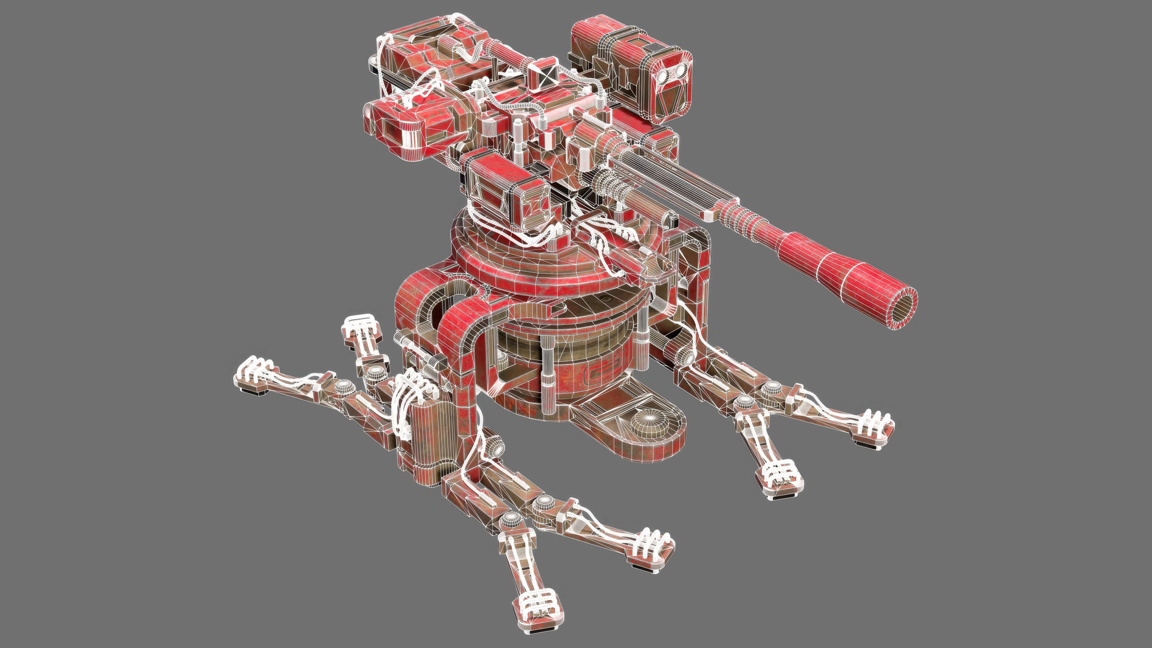 Sentry Gun-1-Red-Dirty 3D Model