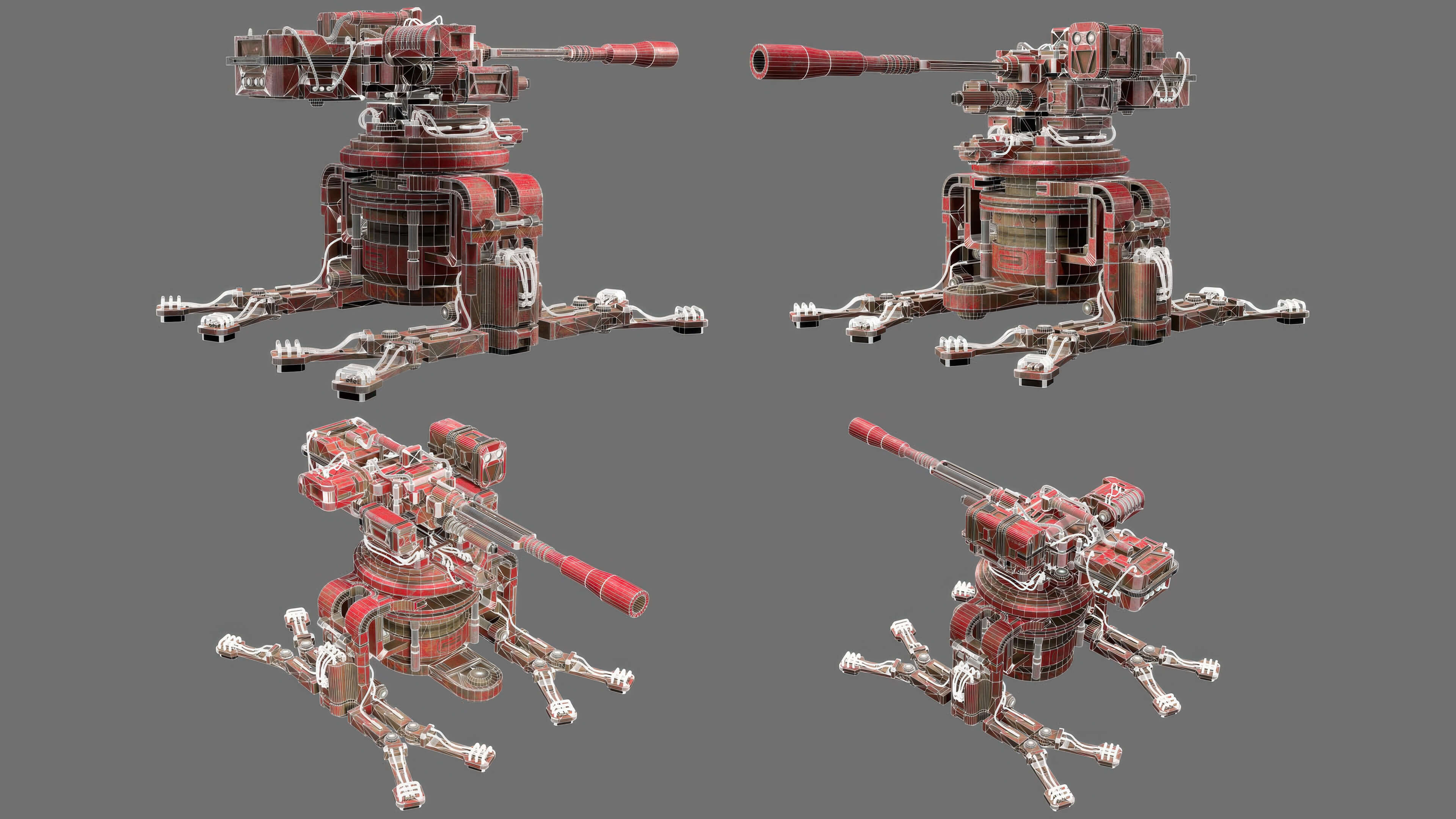 Sentry Gun-1-Red-Dirty 3D Model