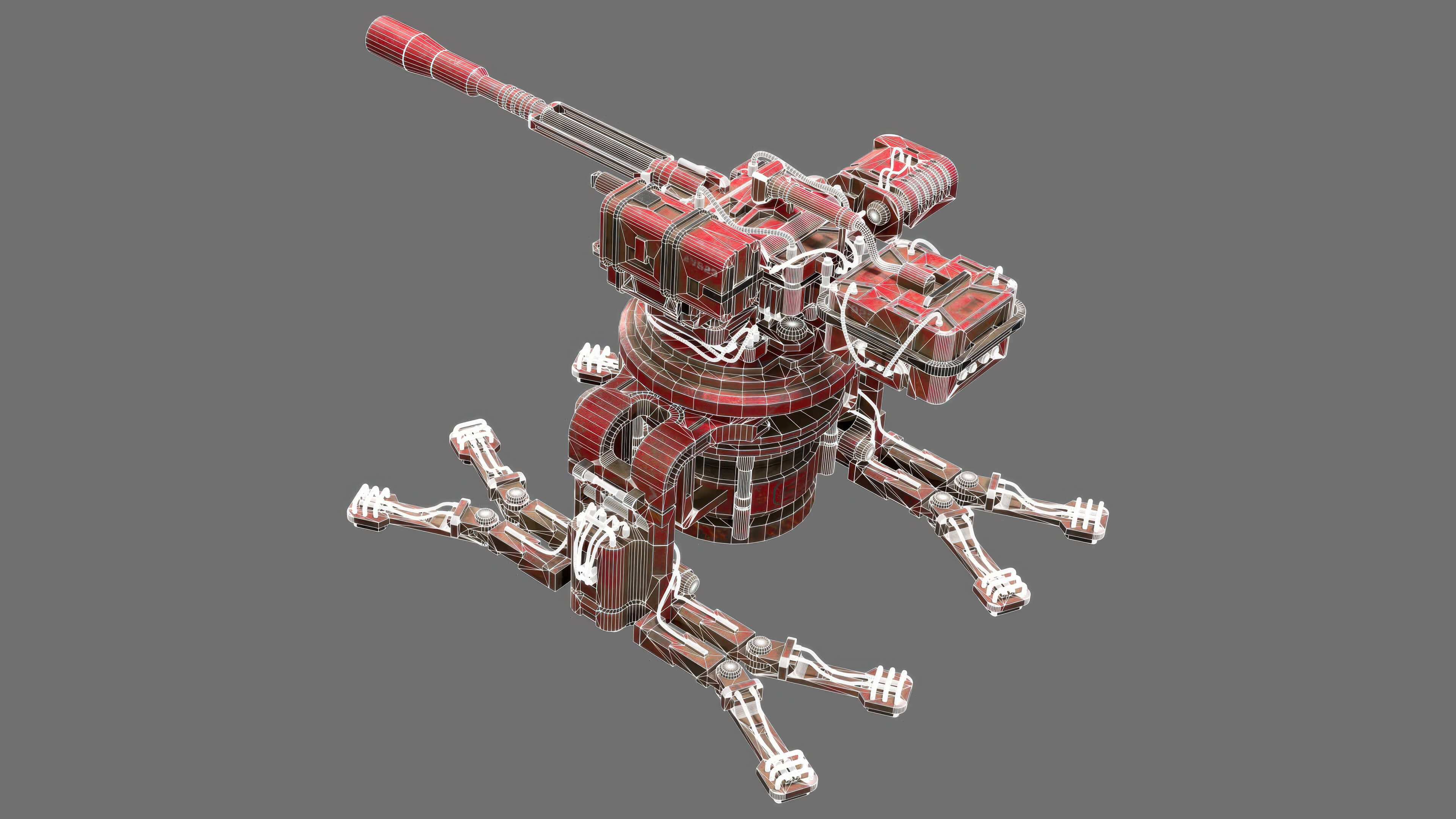 Sentry Gun-1-Red-Dirty 3D Model
