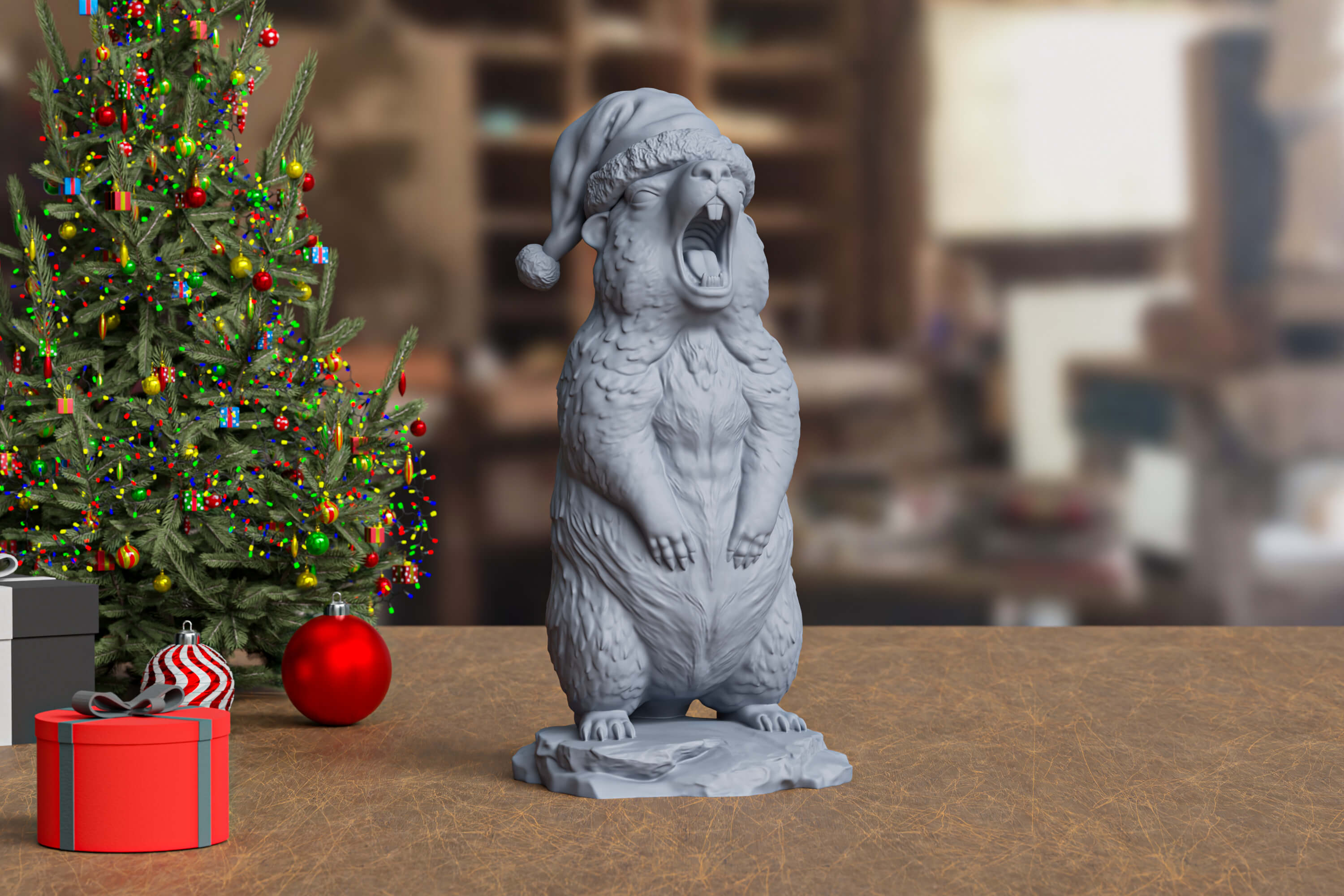 Detailed Christmas Marmot 3D Print Model 3D Model