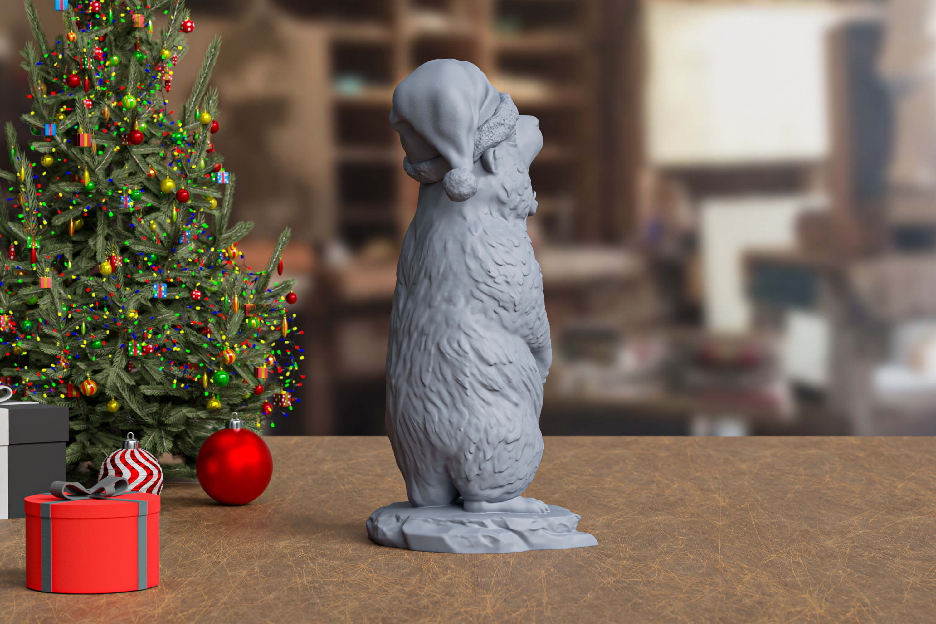 Detailed Christmas Marmot 3D Print Model 3D Model