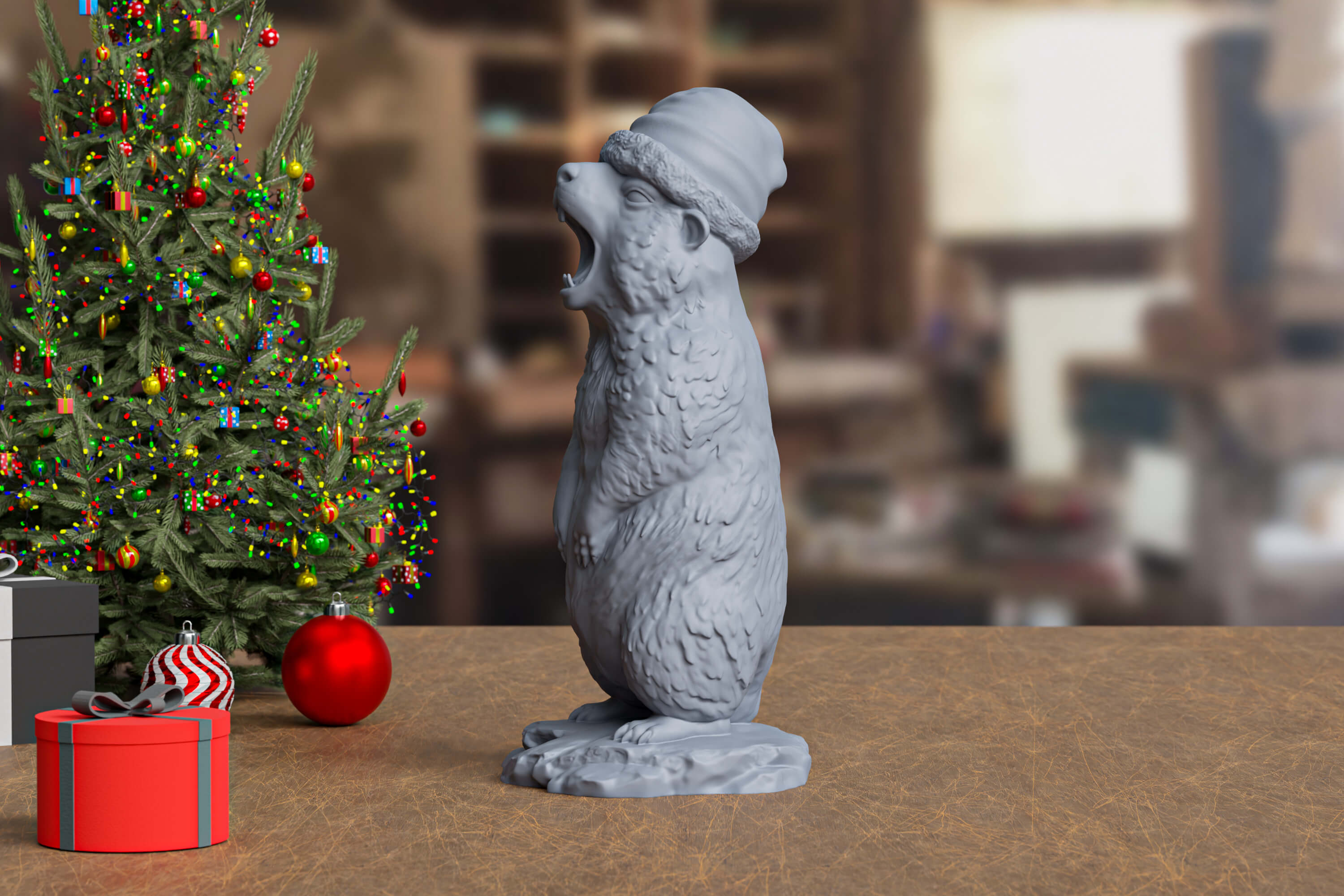 Detailed Christmas Marmot 3D Print Model 3D Model