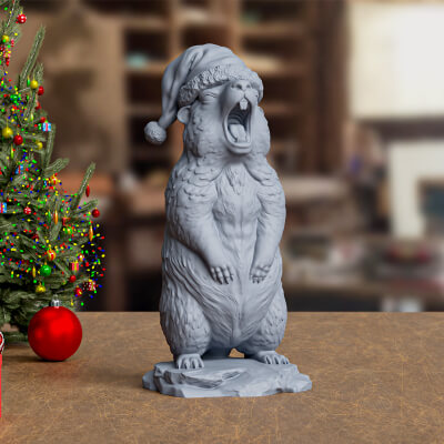 Detailed Christmas Marmot 3D Print Model