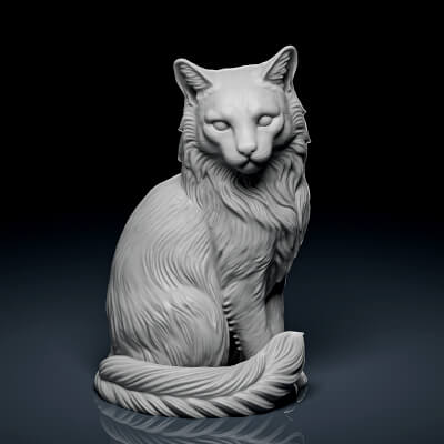 Elegant Long-Haired Cat 3D Print Model