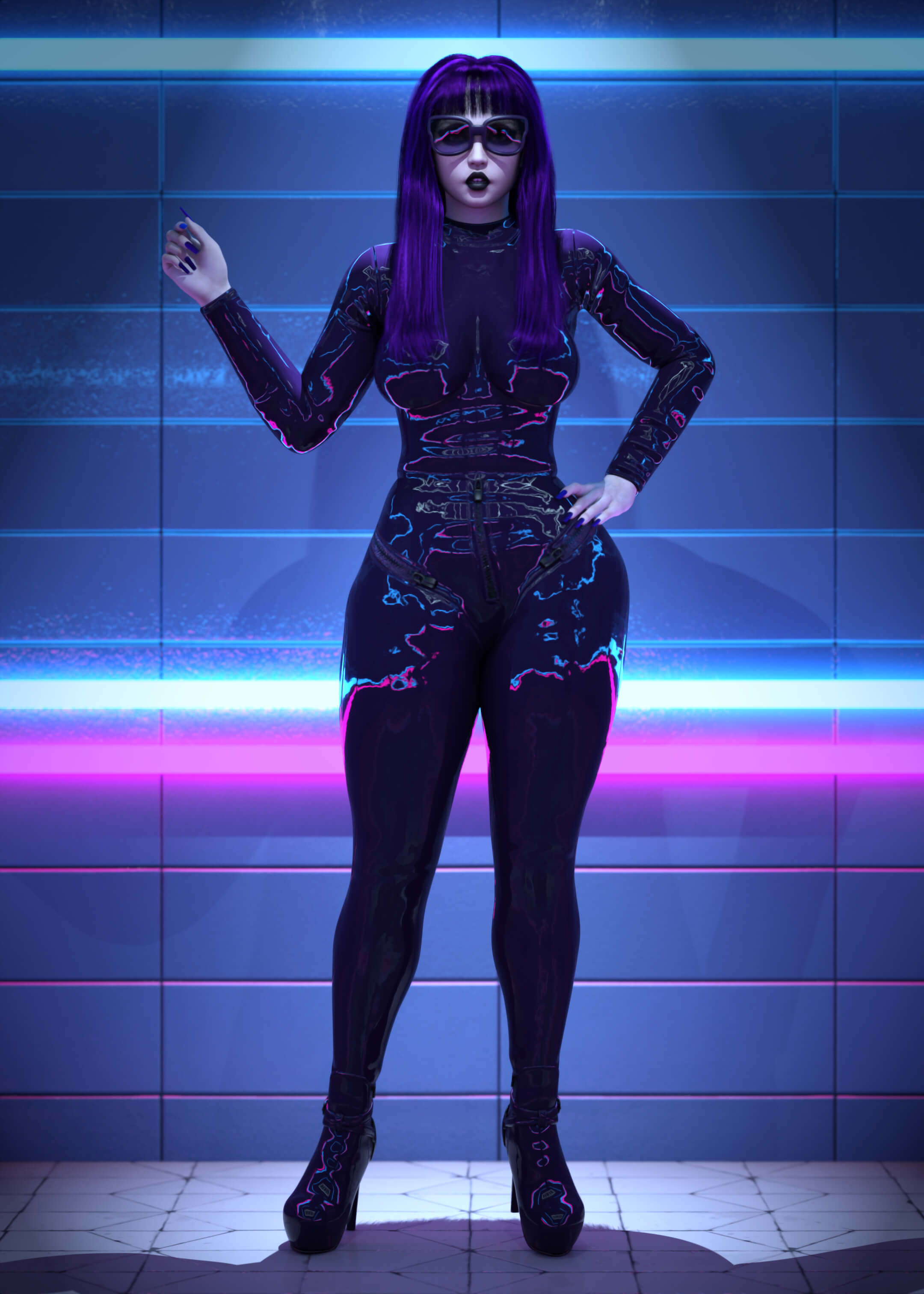Goth Glamour - Future Is Purple 3D Render, Digital Artwork by Azzamacazza