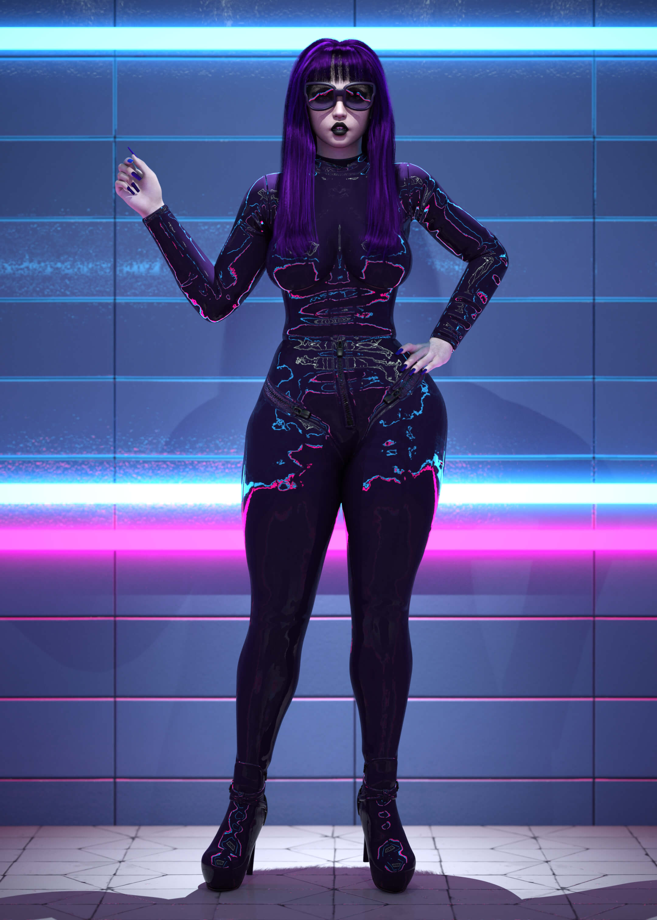 Goth Glamour - Future Is Purple 3D Render, Digital Artwork by Azzamacazza