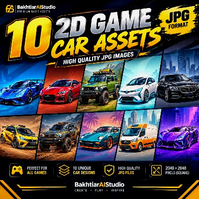 10 Premium 2D Game Car Assets – High-Quality JPG Vehic
