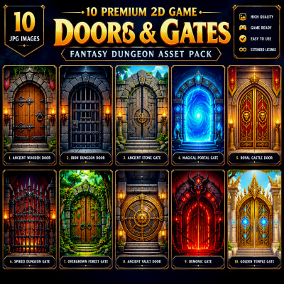 10 Premium 2D Game Doors & Gates &ndash; Fantasy Dungeon