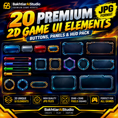 20 Premium 2D Game UI Elements – Buttons, Panels &