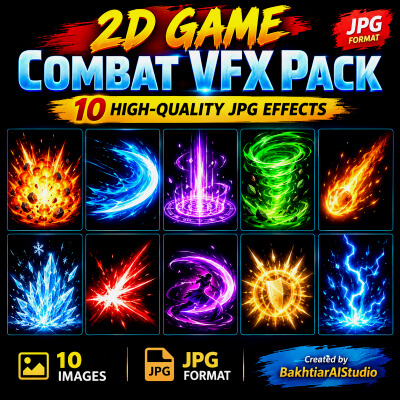 2D Game Combat VFX Pack – 10 High-Quality JPG Effects