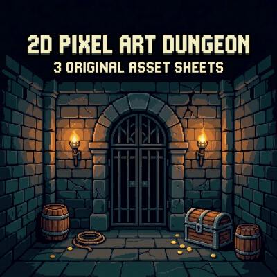 2D Pixel Art Dungeon Environment &ndash; 3 Asset Sheets