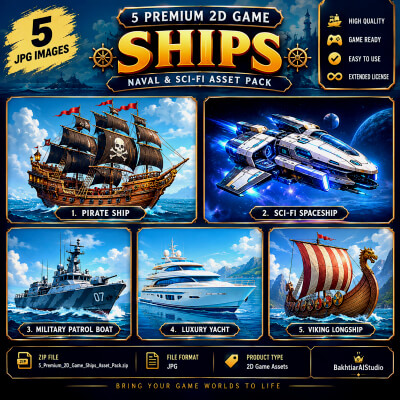5 Premium 2D Game Ships – Naval & Sci-Fi Asset Pac