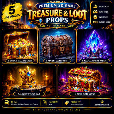 5 Premium 2D Game Treasure & Loot Props – Fantasy